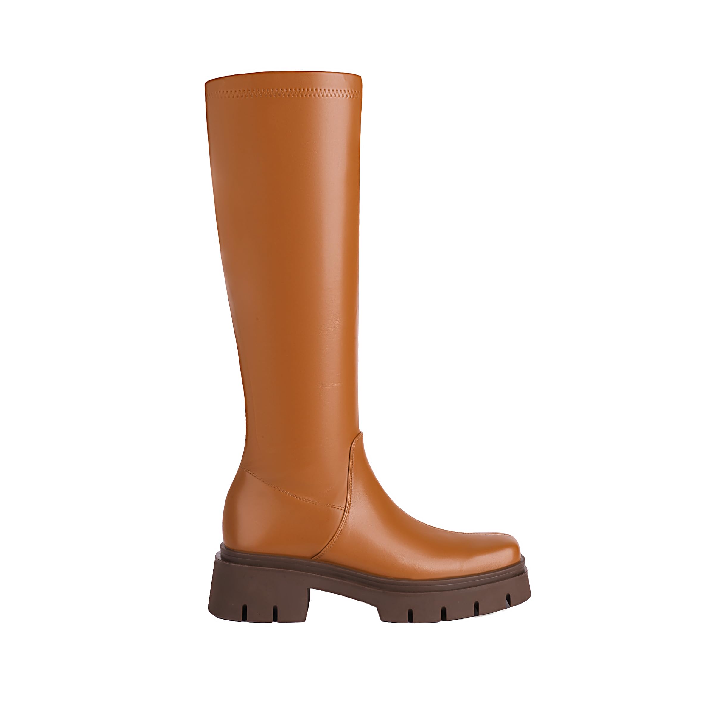 vivianly Women's Fashion Knee High Boots Chunky Block Heel Square Toe Zipper Long Boot