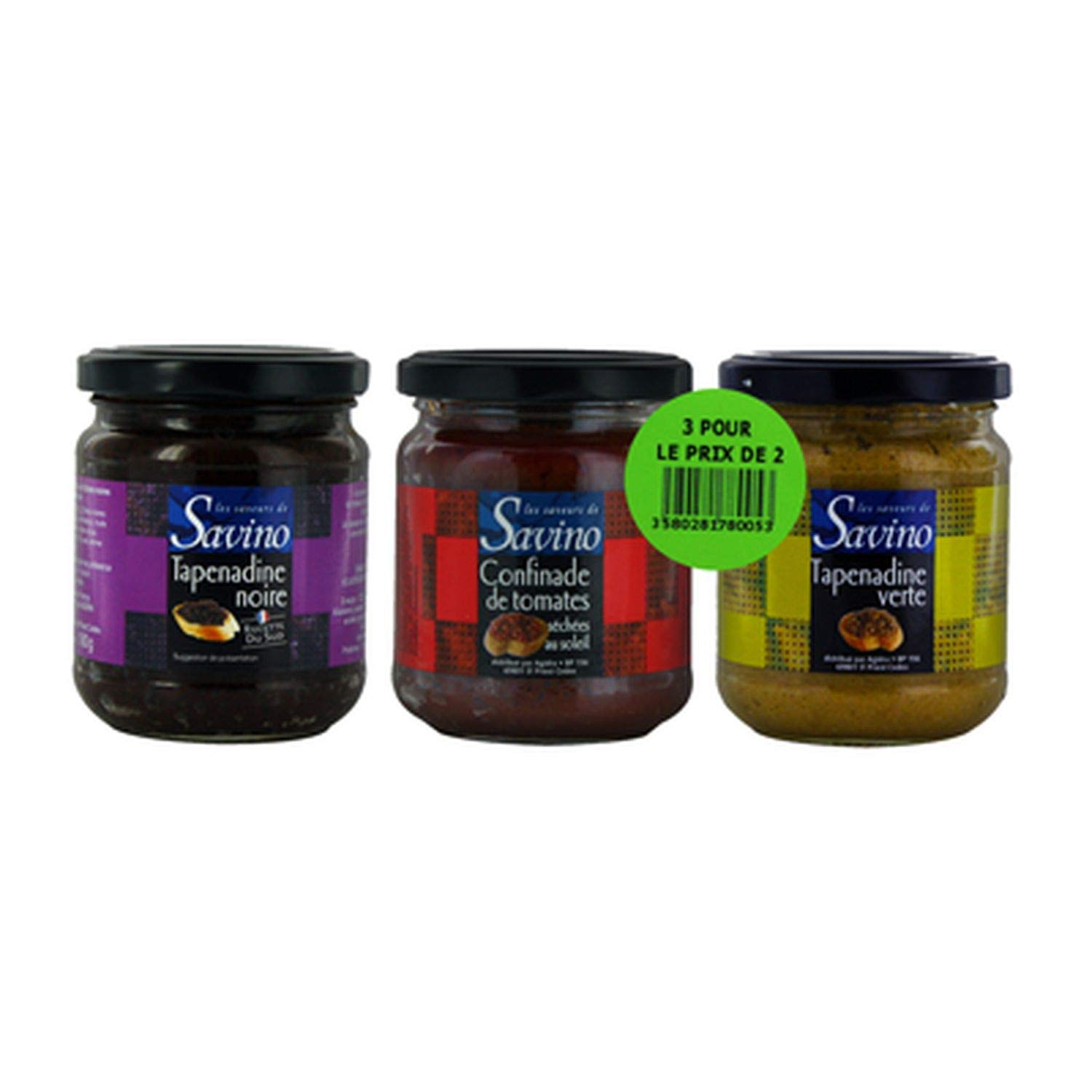 Lot 3x180g - Tapenadine noire + Tapenadine verte + Confinade de tomates - Les Saveurs de Savino