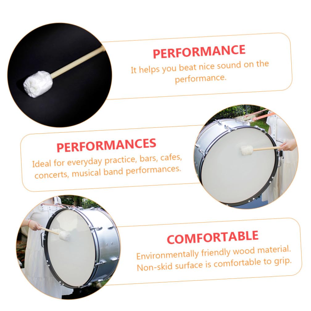 VANZACK Baqueta Para Bombo Con Mango De Madera y Cabeza De Fieltro white, Juego De Mazos De Batería Para Instrumentos De Percusión Profesionales y Estudiantes