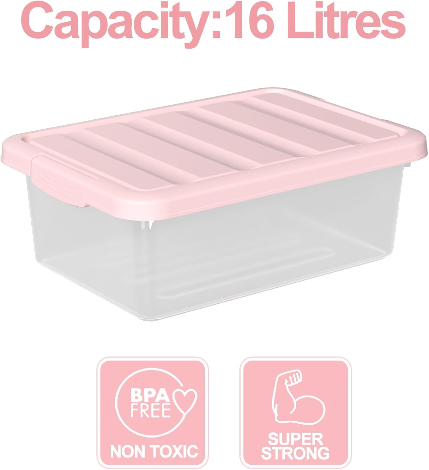 Set of 2 Clear Plastic Storage Organizer Bins with Pink Lids, 14 Quart, Versatile Organizer Container Boxes for Home, Office, and Garage