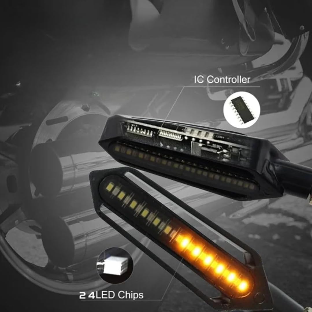 Genérico Indicadores de motocicleta Intermitentes LED para motocicleta de 24 LED, luz intermitente con relé integrado, luces de freno DRL, intermitentes.