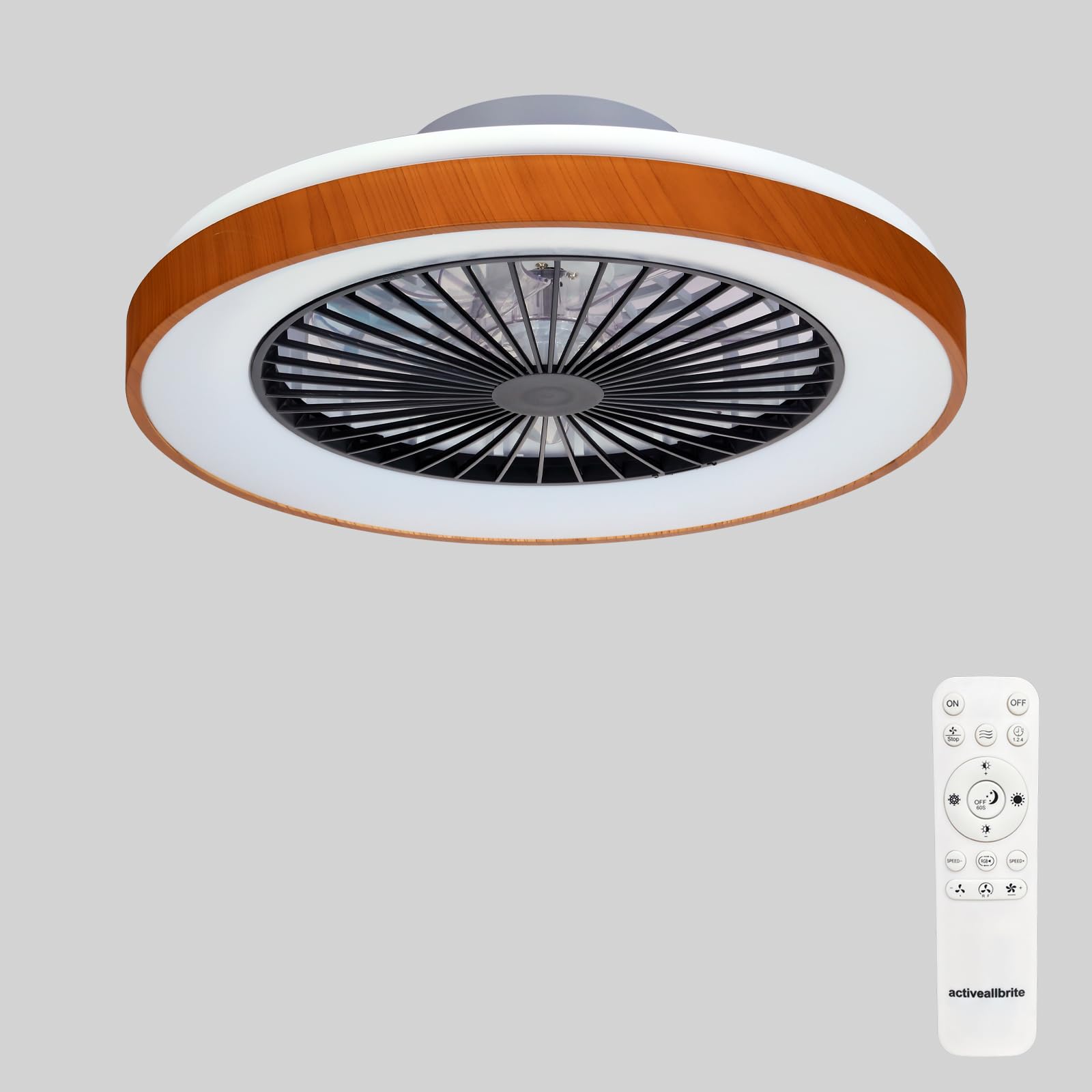 activeallbrite Ventilador de Techo, Motor DC 20W, Velocidad del Viento ajustable con Control Remoto, Adecuado Dormitorio, Habitación infantil.