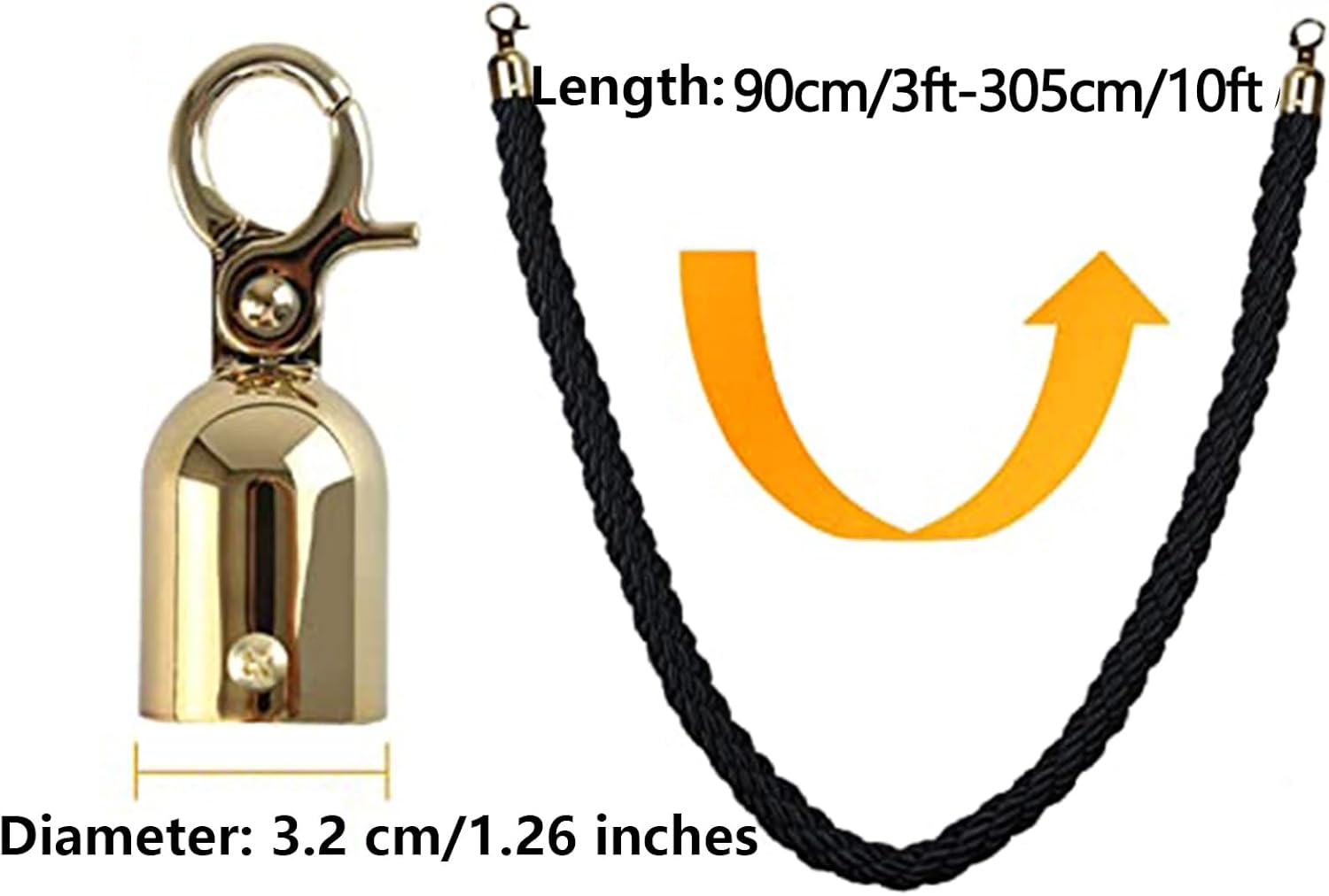 Stanchion Rope,2 Pack Barrier Rope Twisted Post Ropes with Silver Hooks,Crowd Control Rope,Twisted Queue Rope for Movie Theaters,Grand Openings,Hotels(Size:7ft/215cm,Color:Black)