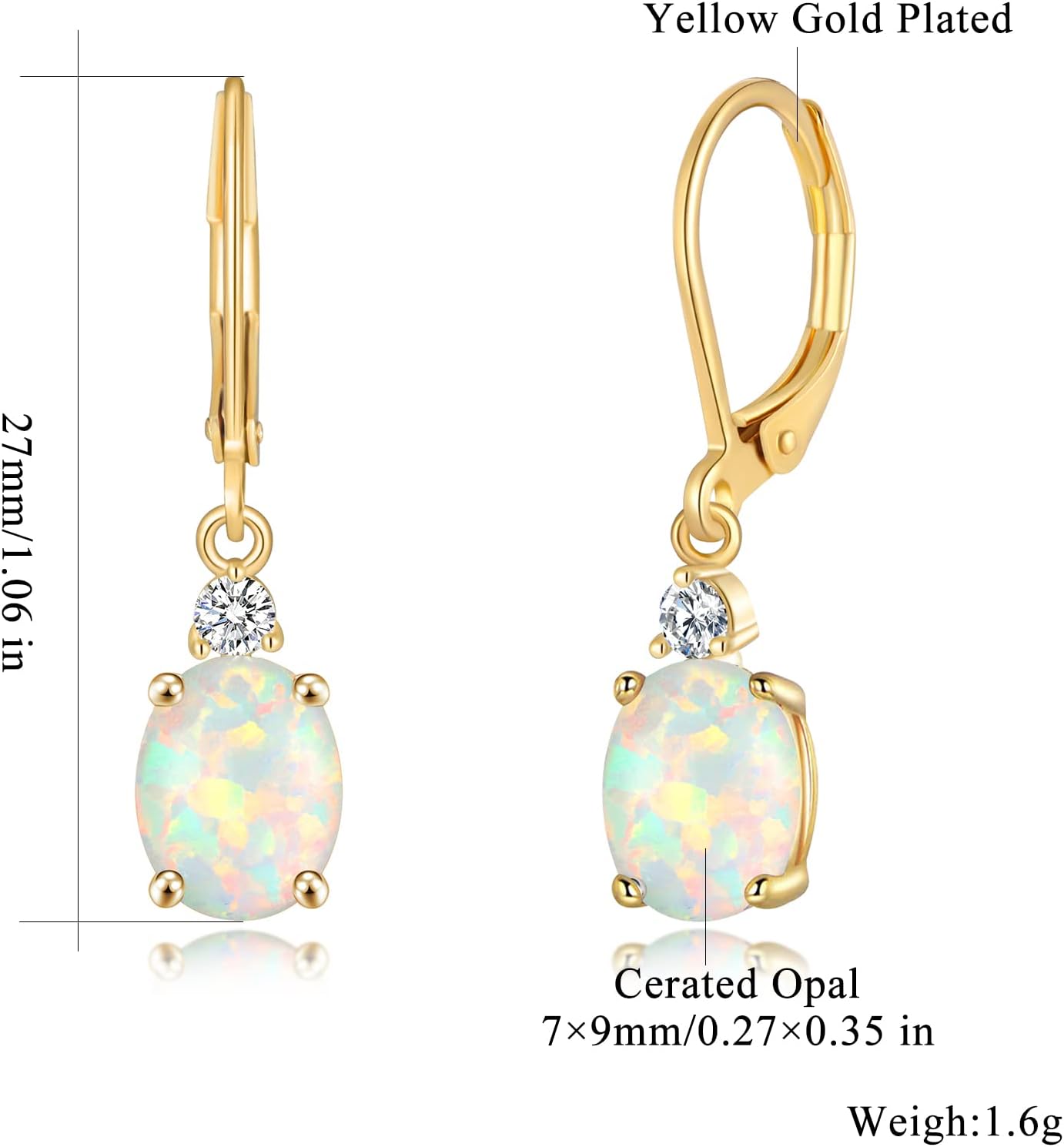 CiNily Opal Dangle Earrings for Women Trendy 14k Gold Plated Drop Dangle Earrings Created Fire Opal Drop Earrings Hypoallergenic Birthstone CZ Earrings Jewelry Gifts for Men Teen Girls - Image 3