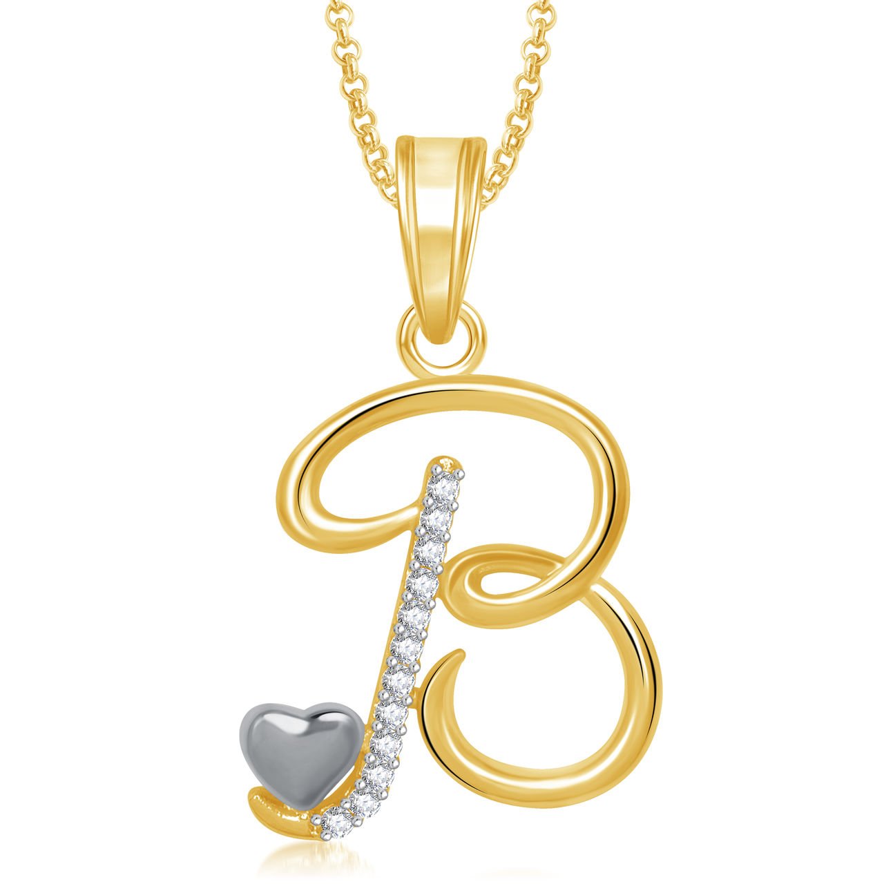 AmaalValentine Gifts Gold American Diamond Alphabet Letter 'B' Necklace Pendant for Women Girls Boys Men with Chain PS0322