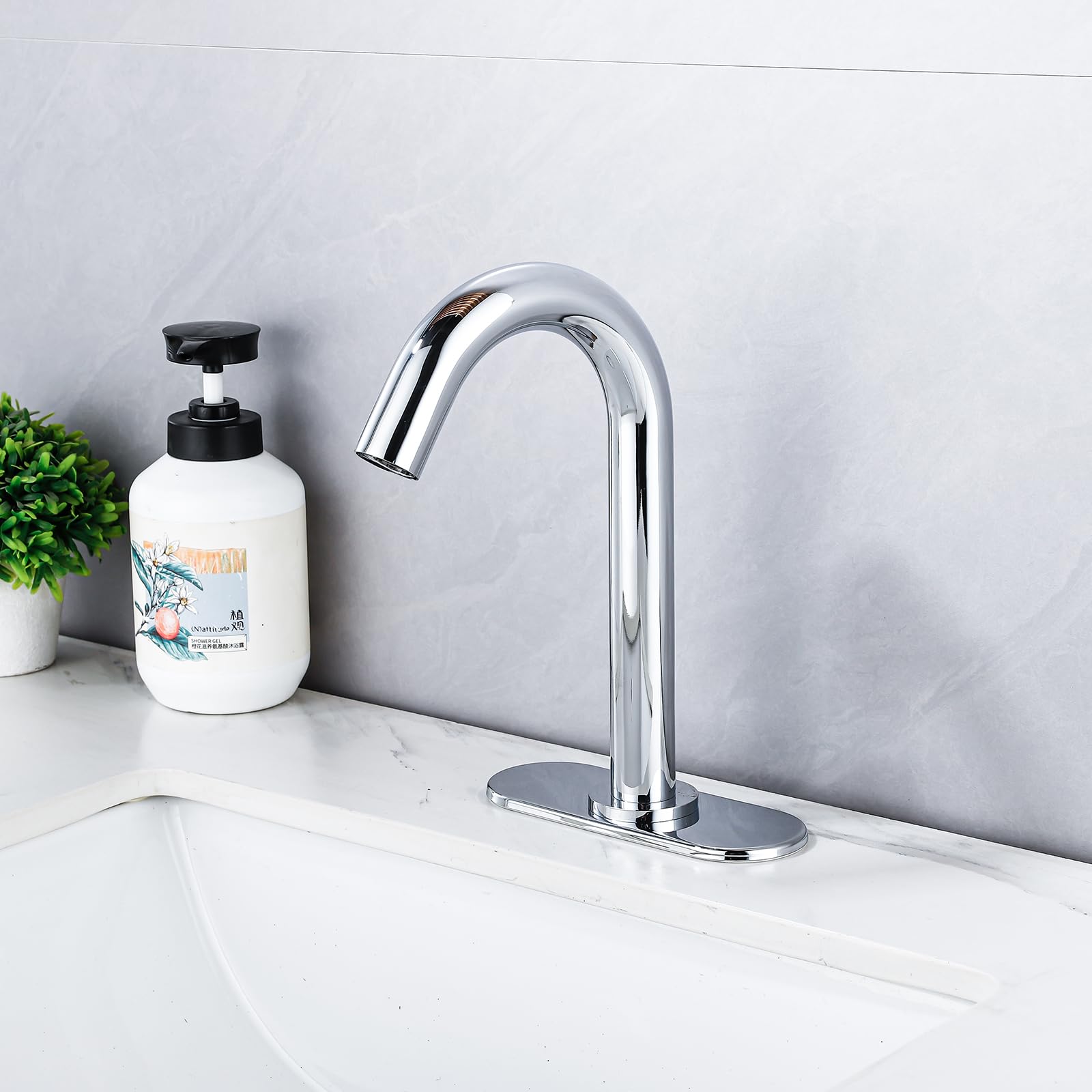 RUITHOE Touchless Bathroom Faucet Chrome Automatic Sink Faucet Sensor Basin Vanity Lavatory Commercial Hand-Free Water Tap Temperature Mixer Tap Public