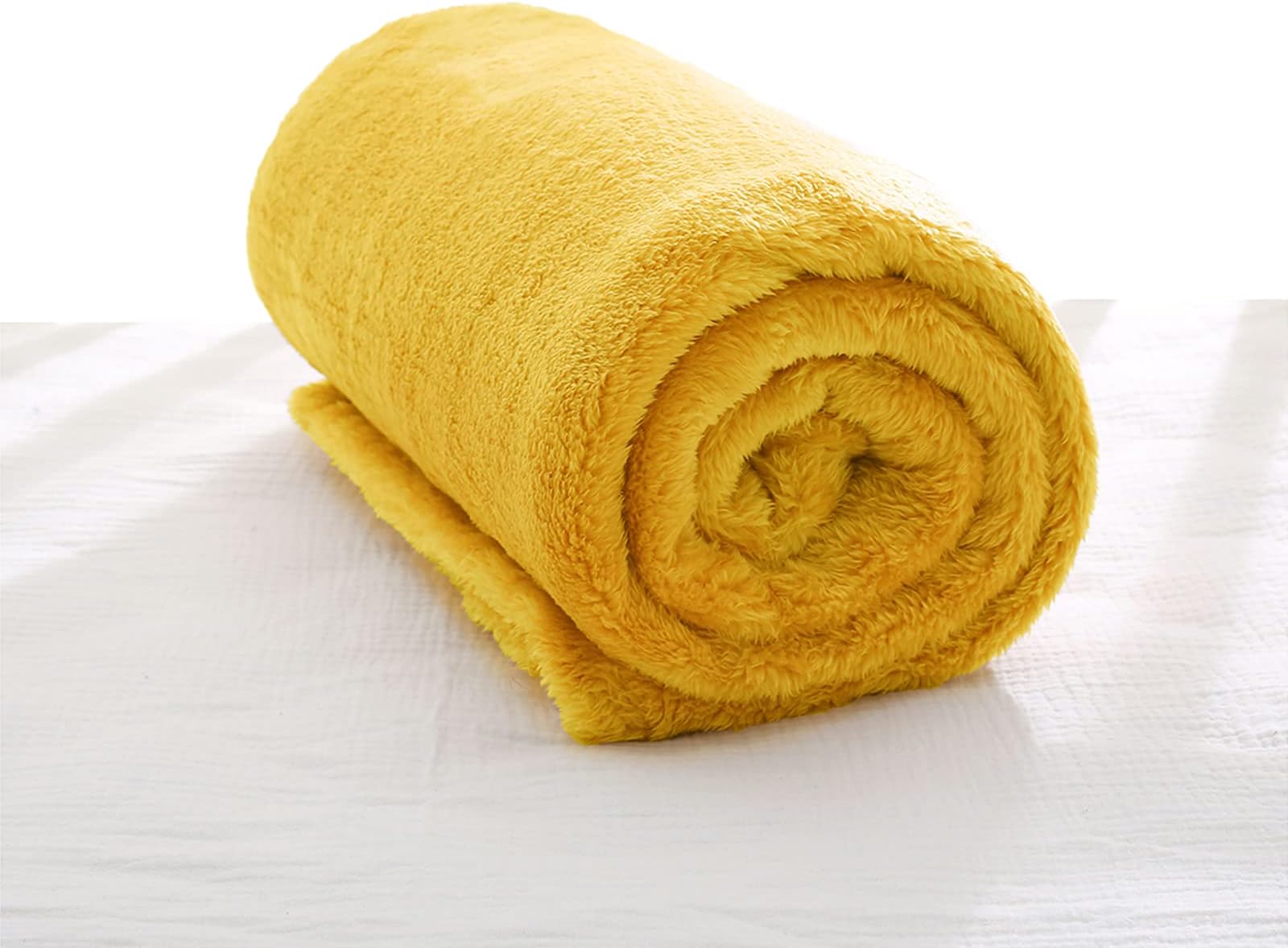 Exclusivo Mezcla Plush Fuzzy Fleece Throw Blanket, Super Soft, Fluffy and Warm Blankets for Couch, Bed, All Season Use (30x40 Inches, Mustard Yellow)