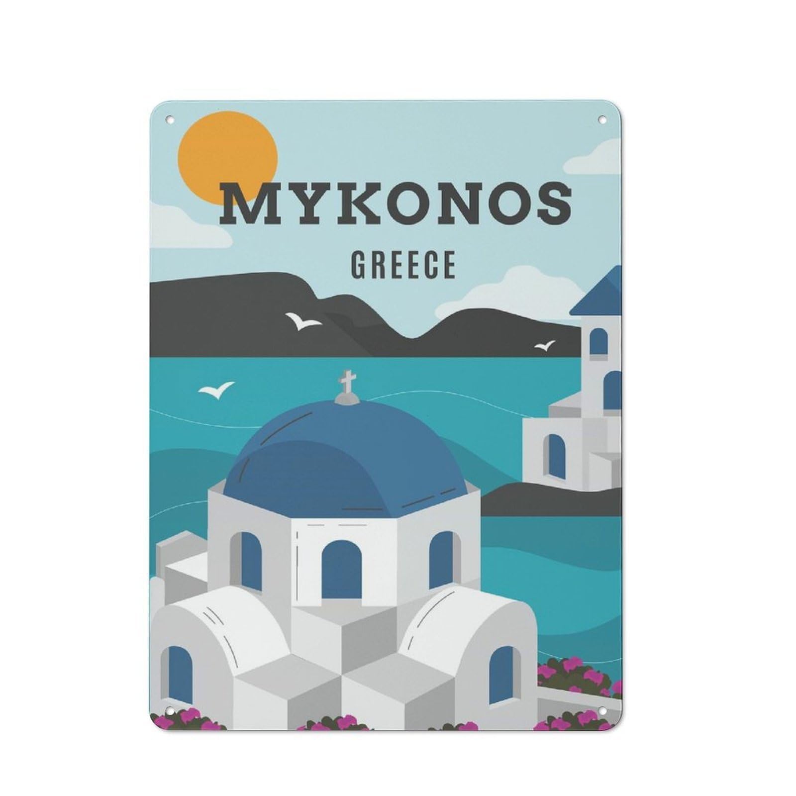 Junmoney Style-10 Mykonos Greece Retro Tin Wall Plaque 40X30cm For Hobby Room Or Studio, New Home Wall Decor For Hobby Room Decor Fans