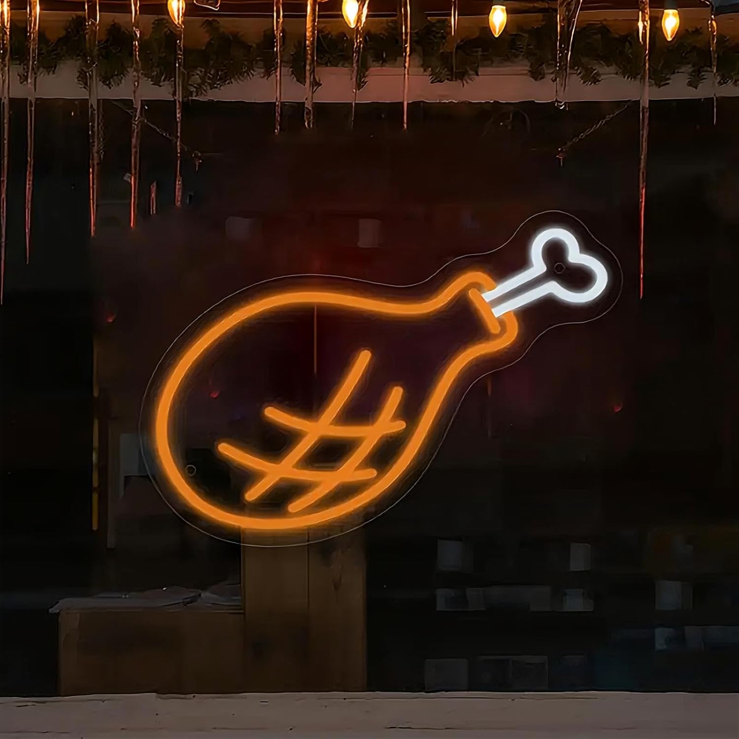 Vibrant Golden Chicken Leg Neon Sign - Wall Neon Light for Bars, Restaurants, Burger Shops & Parties, Novelty Neon Lights Fast Food Themed Lights for Party Bedroom Table Gift Kids Toys Decor