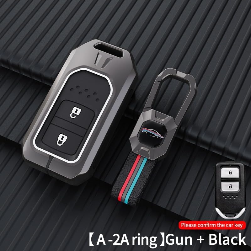 Image of BKN Luxury Metal Soft Car Key Shell With Keychain & Full Protection 2 Button Cover for Honda Elevate | BRV | WRV | CRV | Jazz | City Smart Key