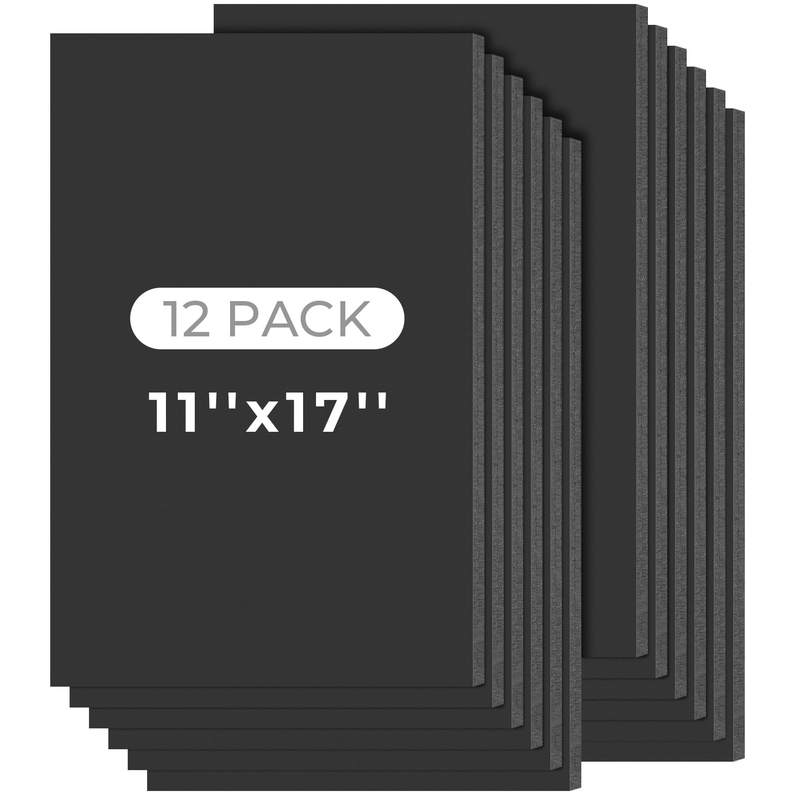 Mat Board Center, 12 Pack 11x17 Black Foam Boards, Acid Free Foam Core Board, 1/8 inch Thick