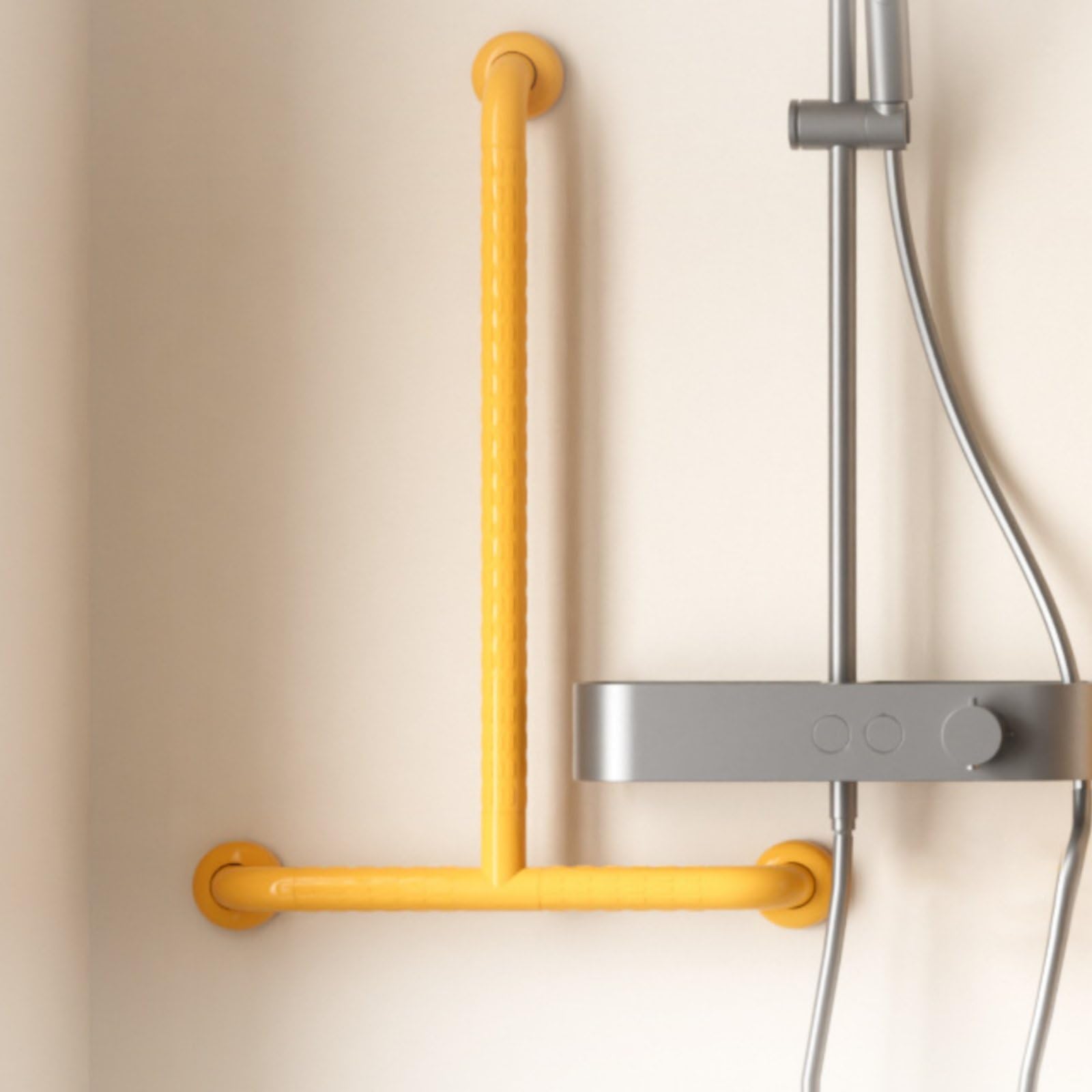 Harilla Barra di per Bagno Maniglia di Appoggio Corrimano Antiscivolo a Parete con in Acciaio Inox Struttura Triangolare Portata 120kg Adatta Mobilità Ridotta Box Doccia Wc, Giallo