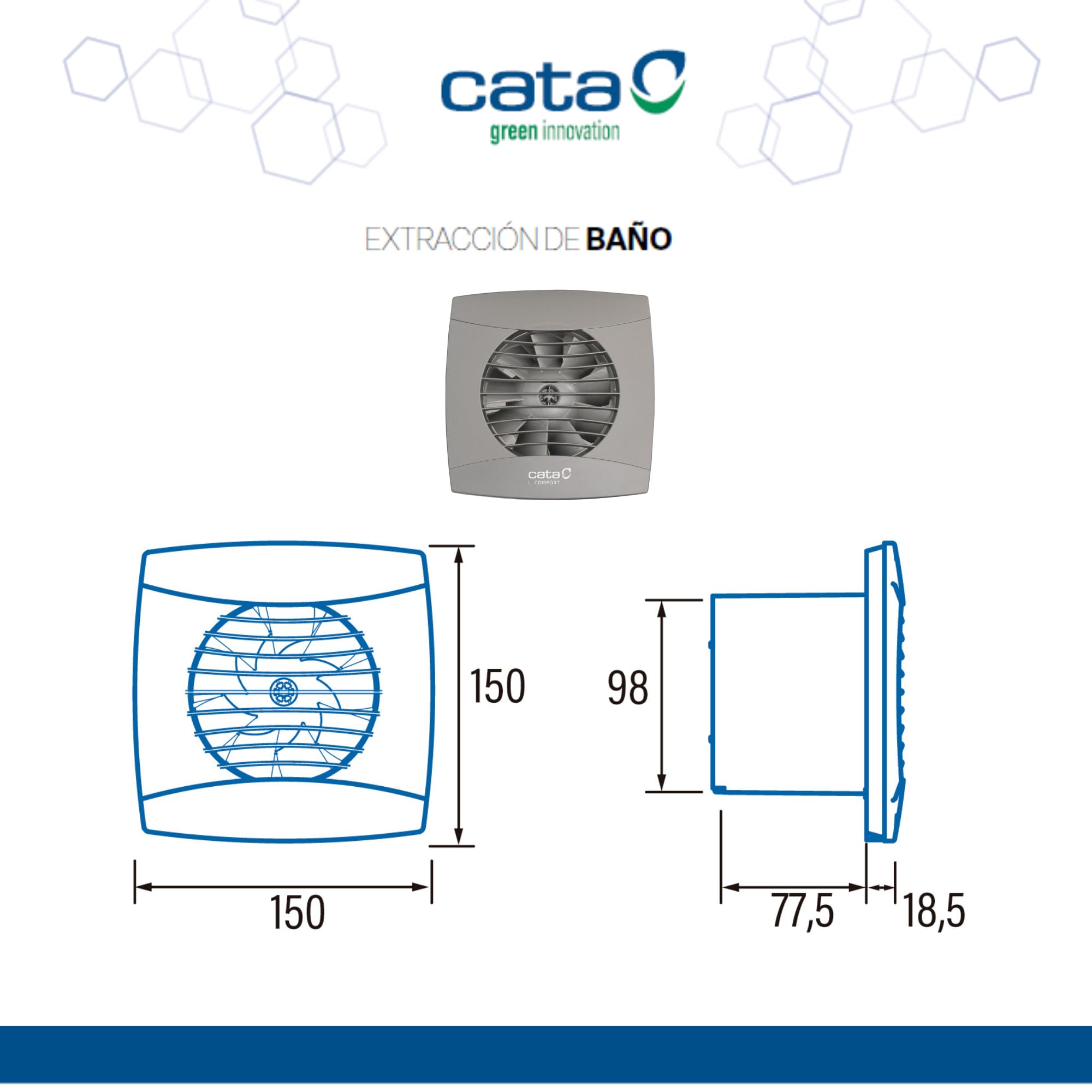 CATA UC-10 Ventilateur de Salle de Bains Argenté Gris Turbine