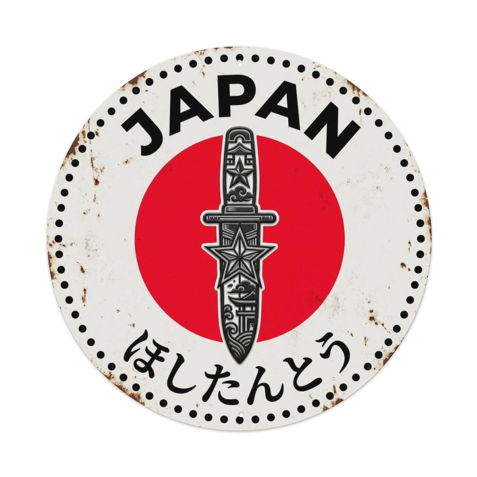 Star Dagger Japan Celestial Design Nostalgic Token Metal Tin Sign Plaque Wall Decor for Cafe, Man Cave, Club Bar, Office, Home Garden Round Metal Poster 8x8Inch