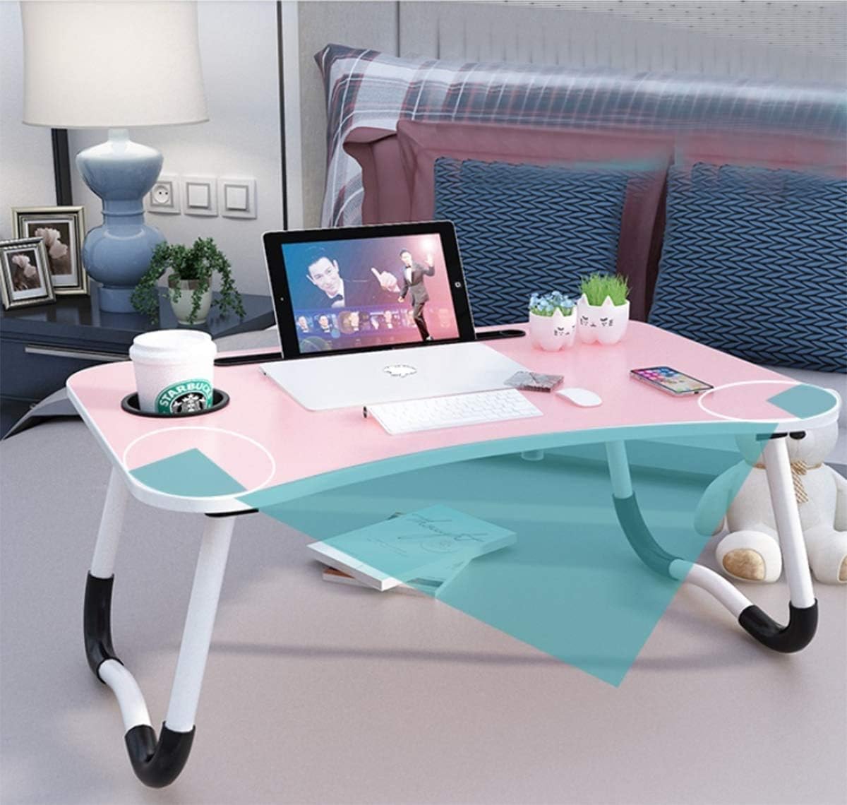 Foldable Laptop Bed Table Lap Desk Stand, Serving Tray Dining Table with Slot, Notebook Stand Holder, Bed Tray Laptop Desk for Eating Breakfast, Working, Watching Movie on Bed/Couch/Sofa/Floor : Office Products