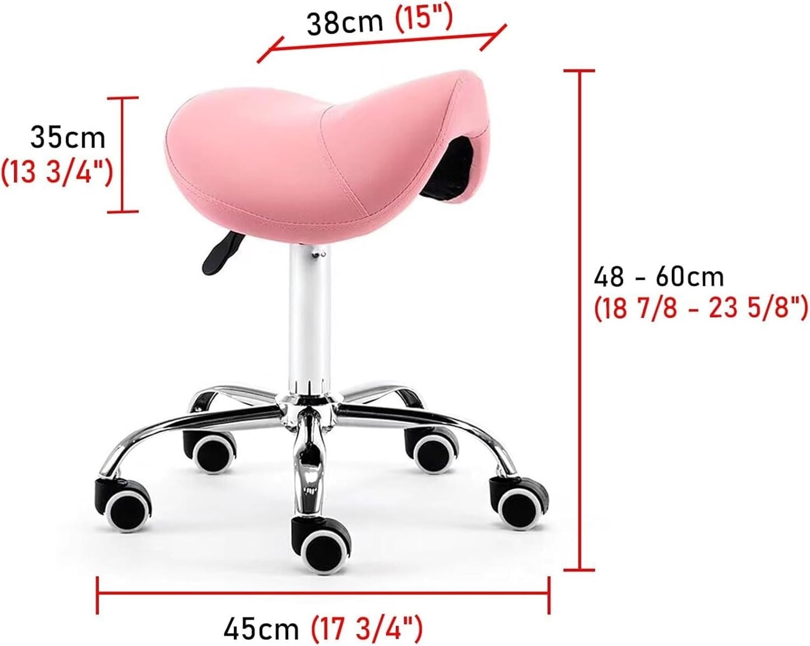 Adjuble Omic Sattelhocker mit Rollen, PU-Leder, Drehstuhl für Salon, Tattoo, Beau, Lash, Dental – Höhe 48–60 cm, Tisch & vielseitig