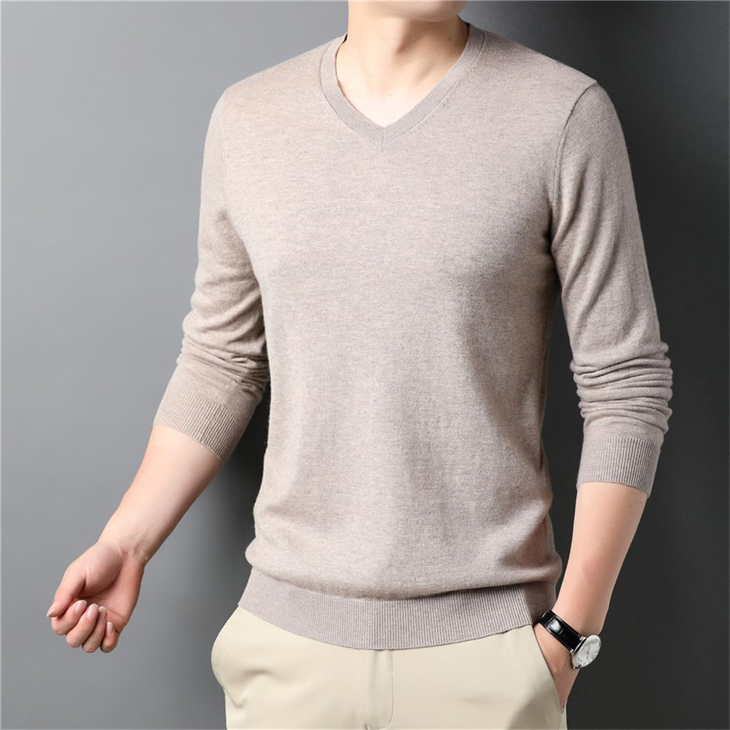 FULBHPRINT 100% Suéter De Lana Merina para Hombre Otoño Invierno Jerseys con Cuello En V Ropa De Abrigo Gruesa Suéteres De Cachemira