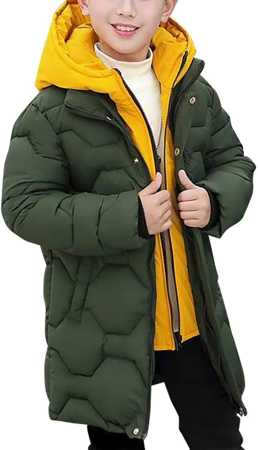 Kids Boys Down Jacket Thick Warm Hooded Puffer Coat Windbreaker Cotton Snowsuit Coat Outdoor Winter Jackets Clothes