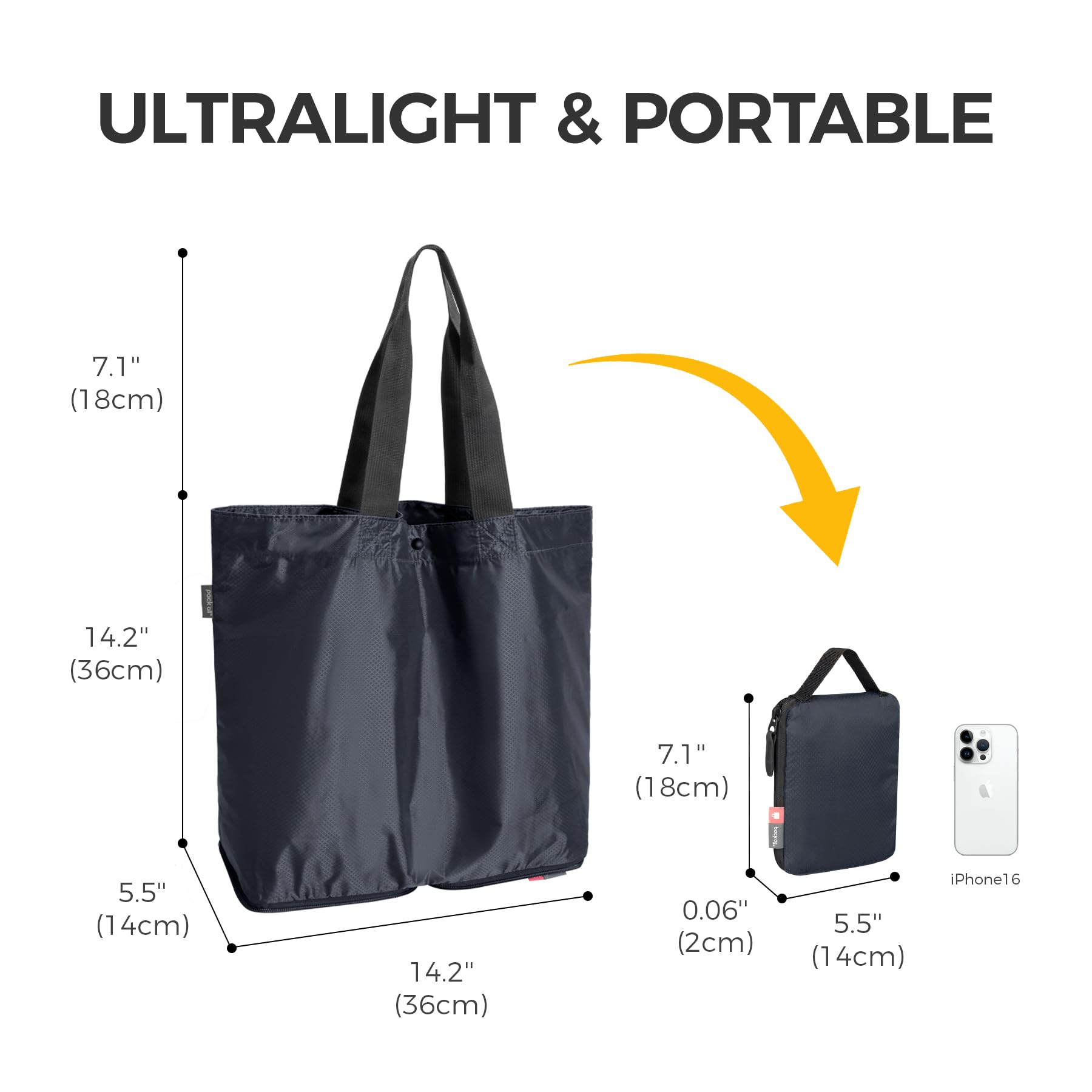 pack all Borsa di totalizzatore pieghevole leggera 16L, borsa della spesa pieghevole resistente all'acqua, borsa della spesa riutilizzabile