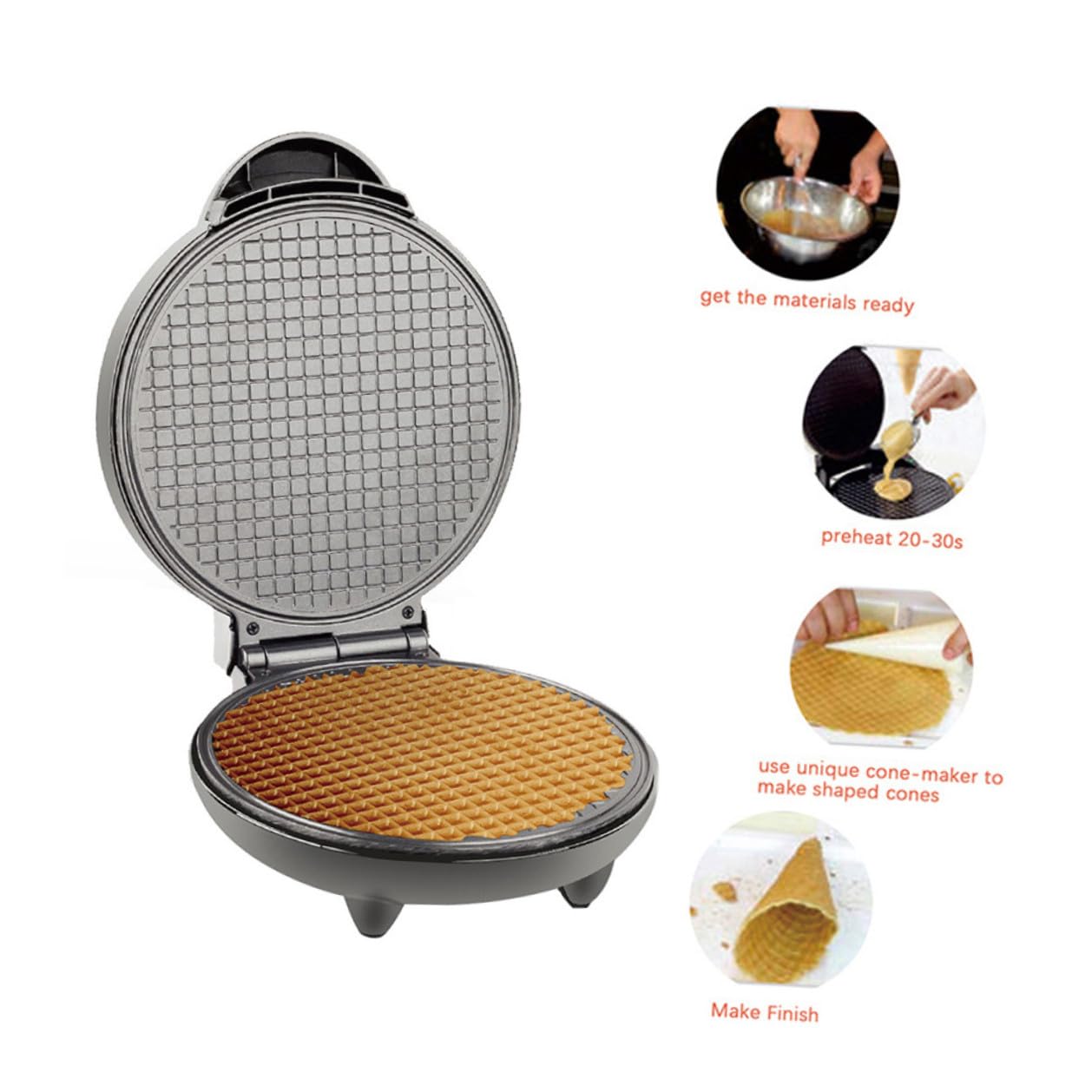 Cabilock Máquina para Hacer Rollos de Helado Negra de Acero Inoxidable | Revestimiento Antiadherente, Limpieza Sencilla, Uso Doméstico para Conos y Enrollados
