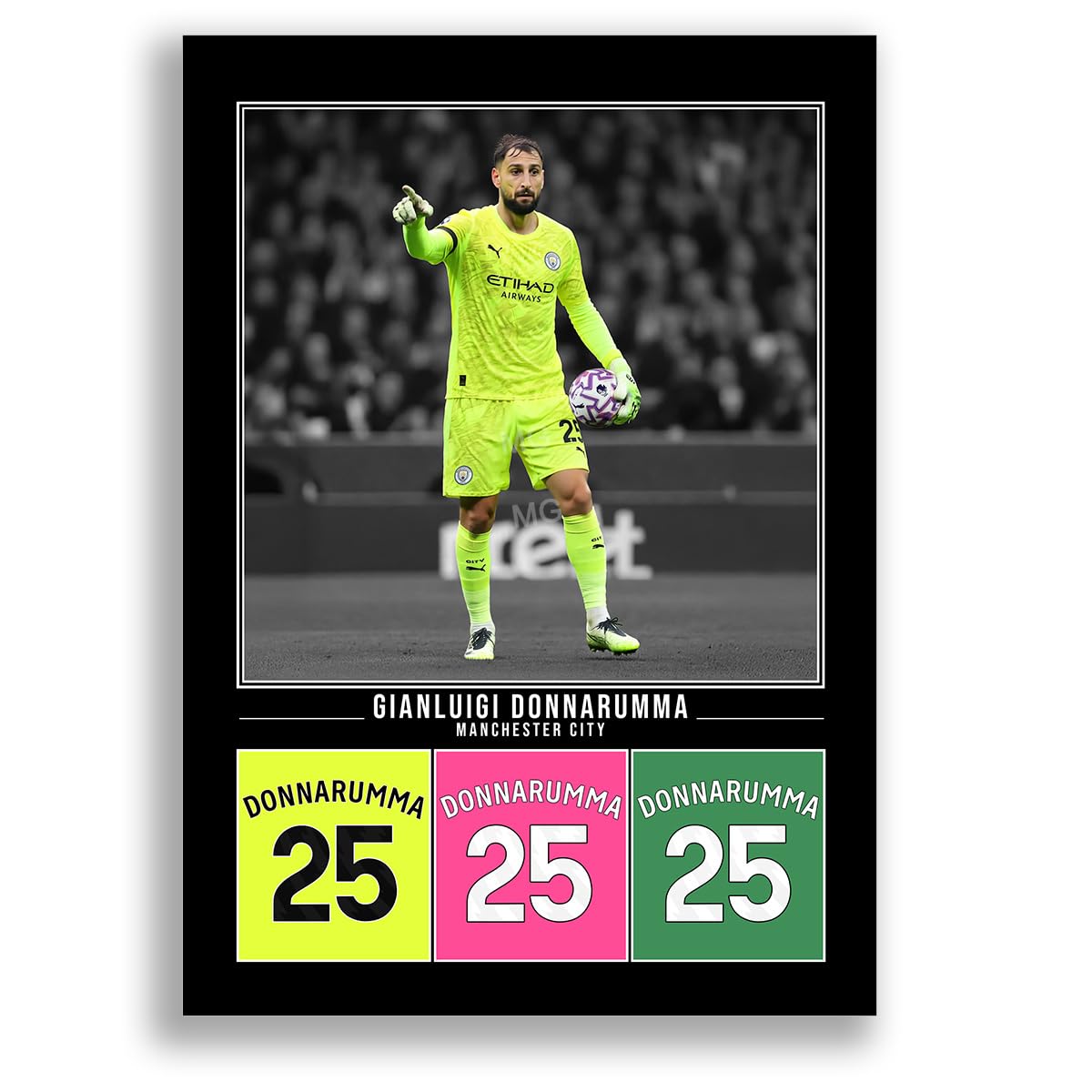 Gianluigi Donnarumma Manchester City Signed Photo Poster Print Picture Display Framed Autograph Memorabilia for Football Fans Gift Italy (A3 Poster Only Black)