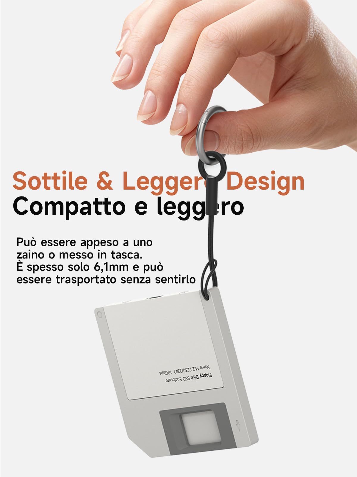 Hagibis Alloggiamento SSD, stile floppy disk USB 3.2 Gen2 10Gbps a NVMe PCI-E M.2 2230/2242 SSD Case, M.2 custodia per disco rigido esterno per MacBook Laptop iPad Android iPhone 17 Pro Max (grigio)