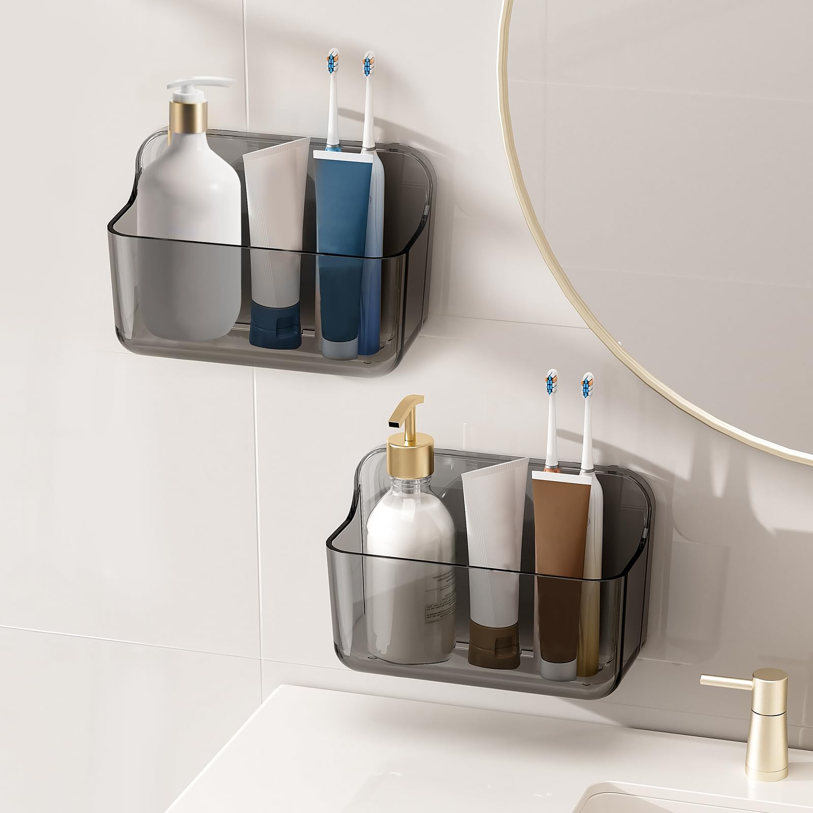 Diesisa 2pc Acrylic Wall Mount Organizer Adhesive Cabinet Door Organizer Acrylic Bathroom Shelves for Wall No Drilling Hang