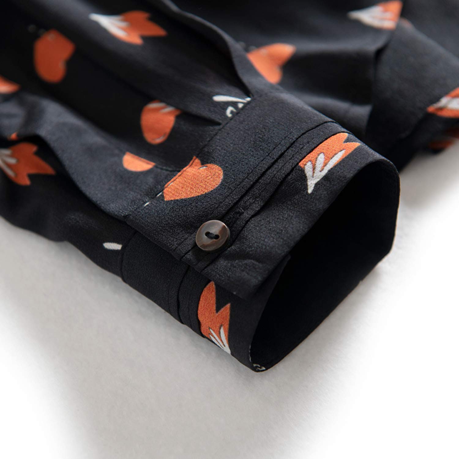 Camicia A Maniche Lunghe con Risvolto Stampato, Top Stampato A Forma di Cuore da Donna, Blusa in Seta Leggera