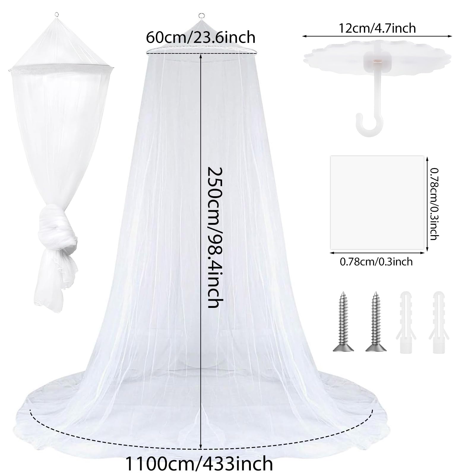 CINGHIA Moustiquaire Dome Baldaquin Blanc Double Grand Filet Tente 60x250x1100cm