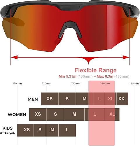 Miniatura 7 de ER00 Lentes de sol deportivos XL para hombres y mujeres, béisbol, correr, ciclismo, voleibol, MTB, regalos de recreación al aire libre.