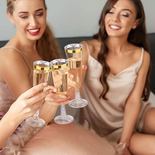 Miniatura 6 de Ruisita Paquete de 120 copas de champán de plástico de 5 onzas, copas de champán de plástico desechables para fiestas, copas de brindis