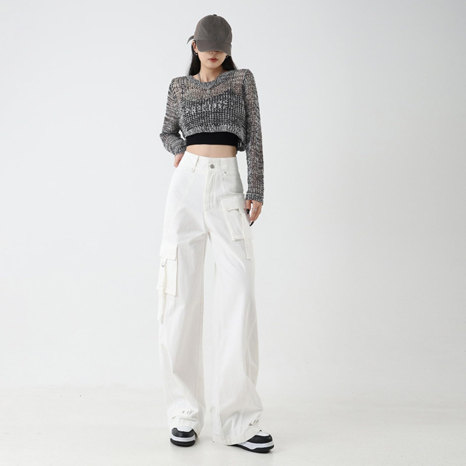 Pantaloni Cargo Americani a Gamba Larga da Donna per la Stagione Autunnale