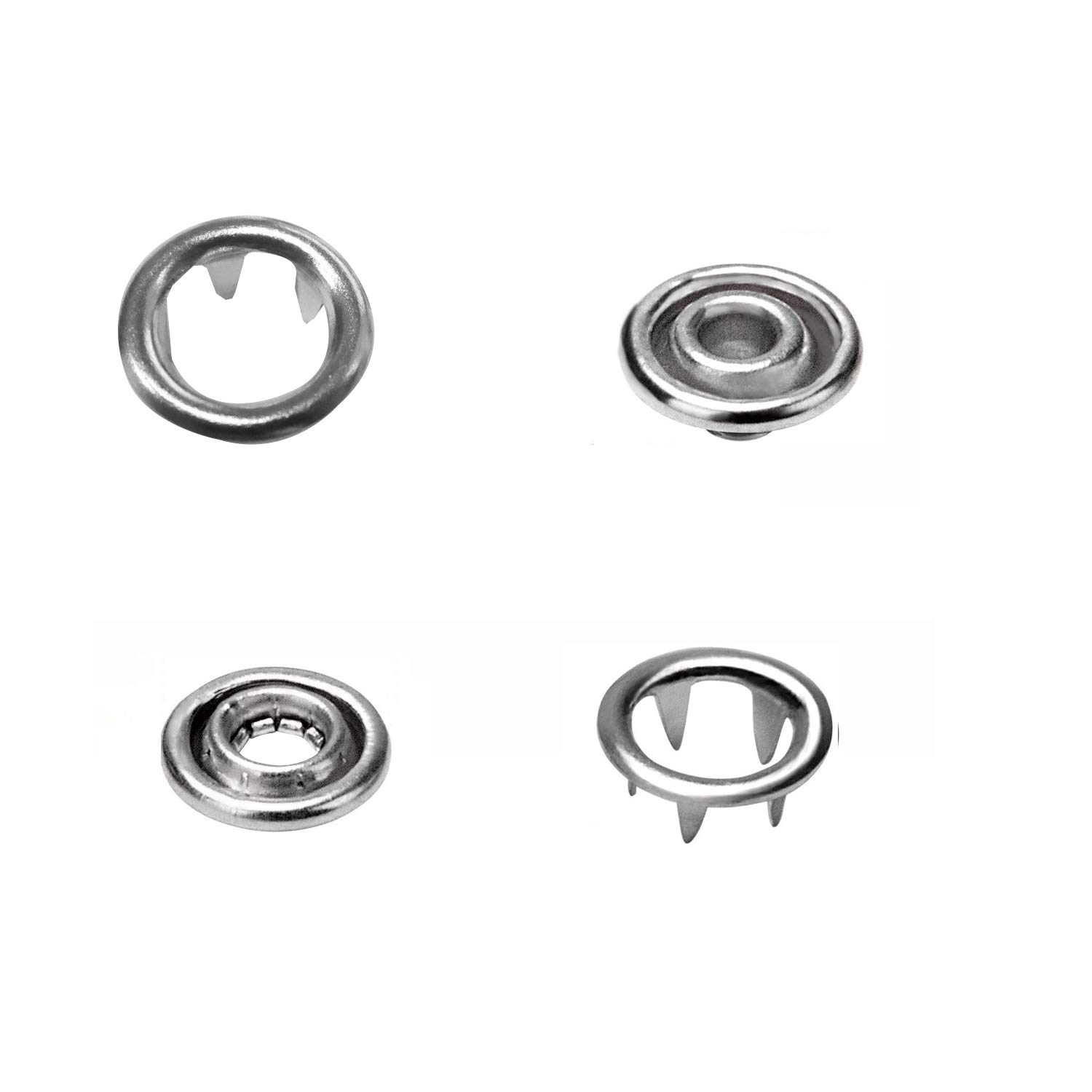 Trimming Shop Brass Snap Poppers Fasteners Prong Ring Press Studs for Babygrows, Bibs, Kids Wear, Custom Clothing or DIY Projects (9.5mm, 100pcs, Silver)
