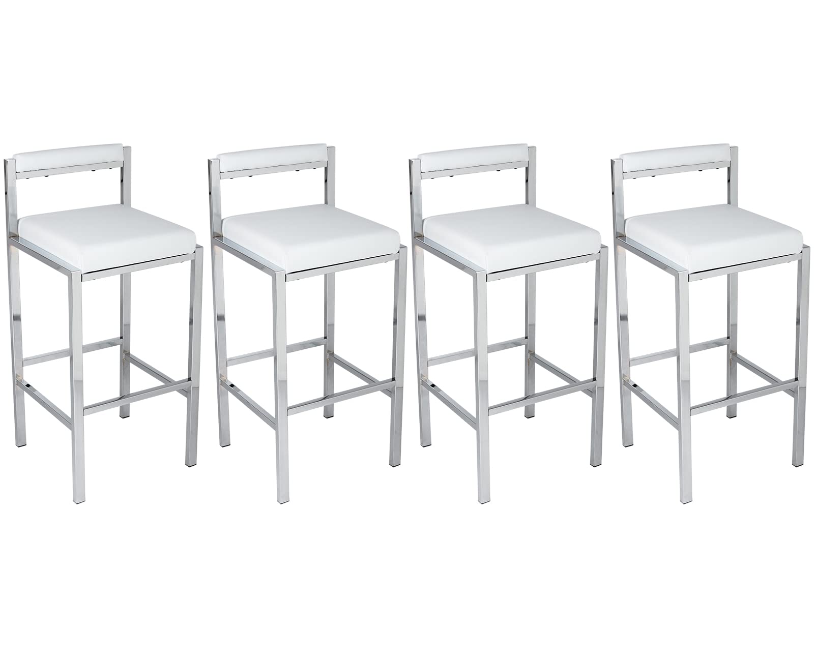 ZH4YOU 30'' Bar Height Stools Set of 4, Modern Pu Leather Bar Stools with Backs, Upholstered Metal Bar Stools for Kitchen Island/Dining Room/Pub/Cafe,