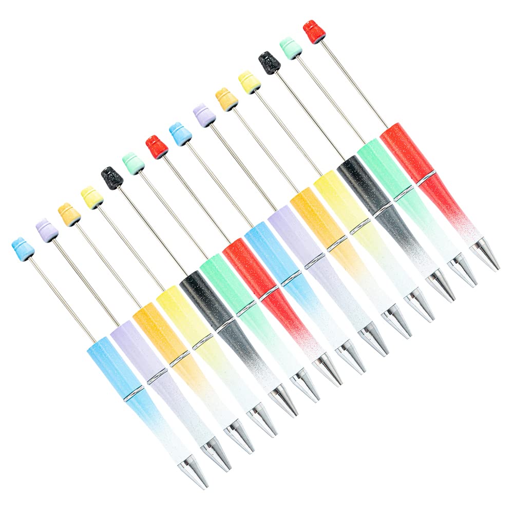 JIHUOO 14 Pcs Plastic Beadable Pens Bead Ballpoint Pens Assorted Bead Pens Diy Pens Black Ink Rollerball Pens Office School Supplies