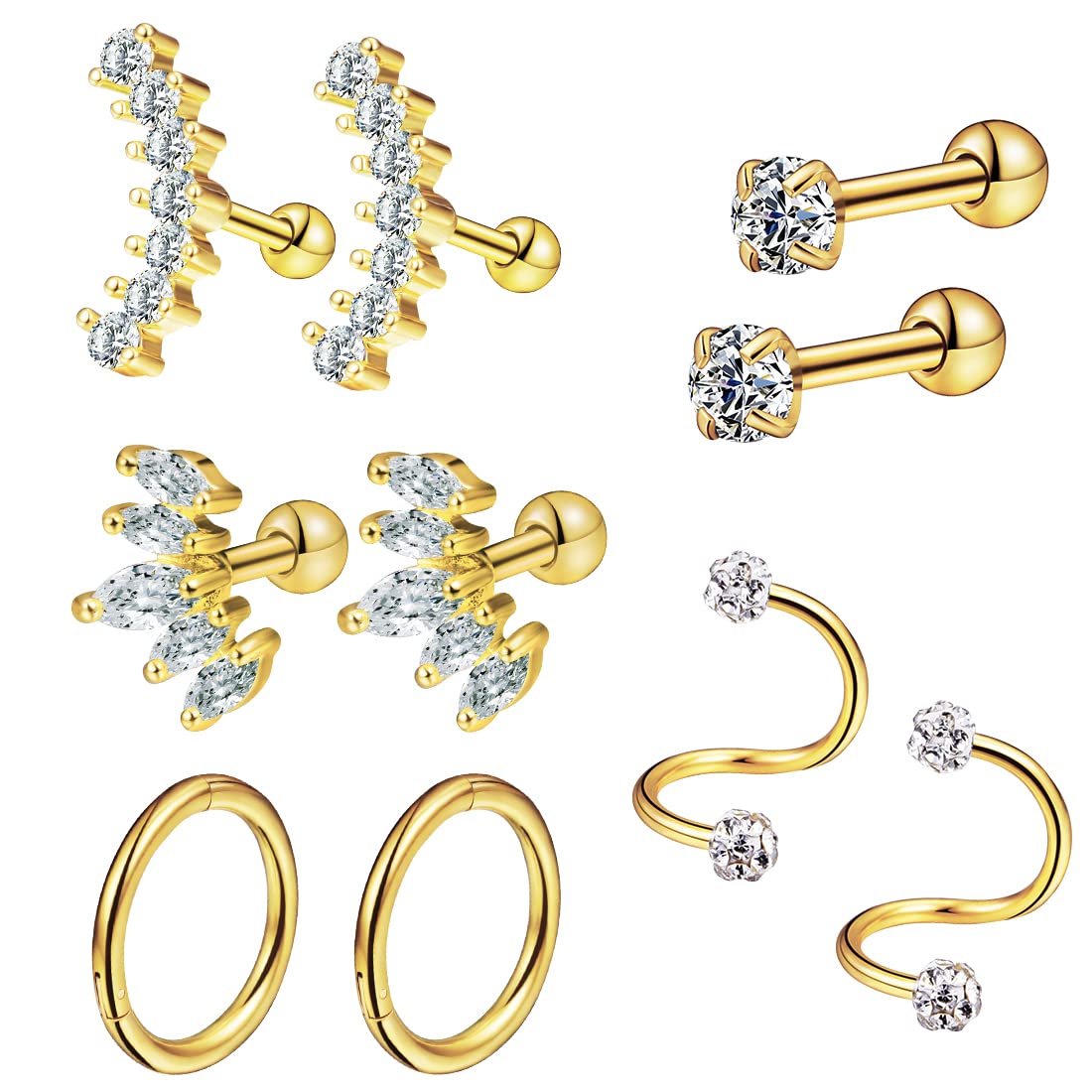 4 Paar Forward Helix Oorbel Tragus Kraakbeen Oorbel Stud Barbell Body Piercing Sieraden Stalen Kleur