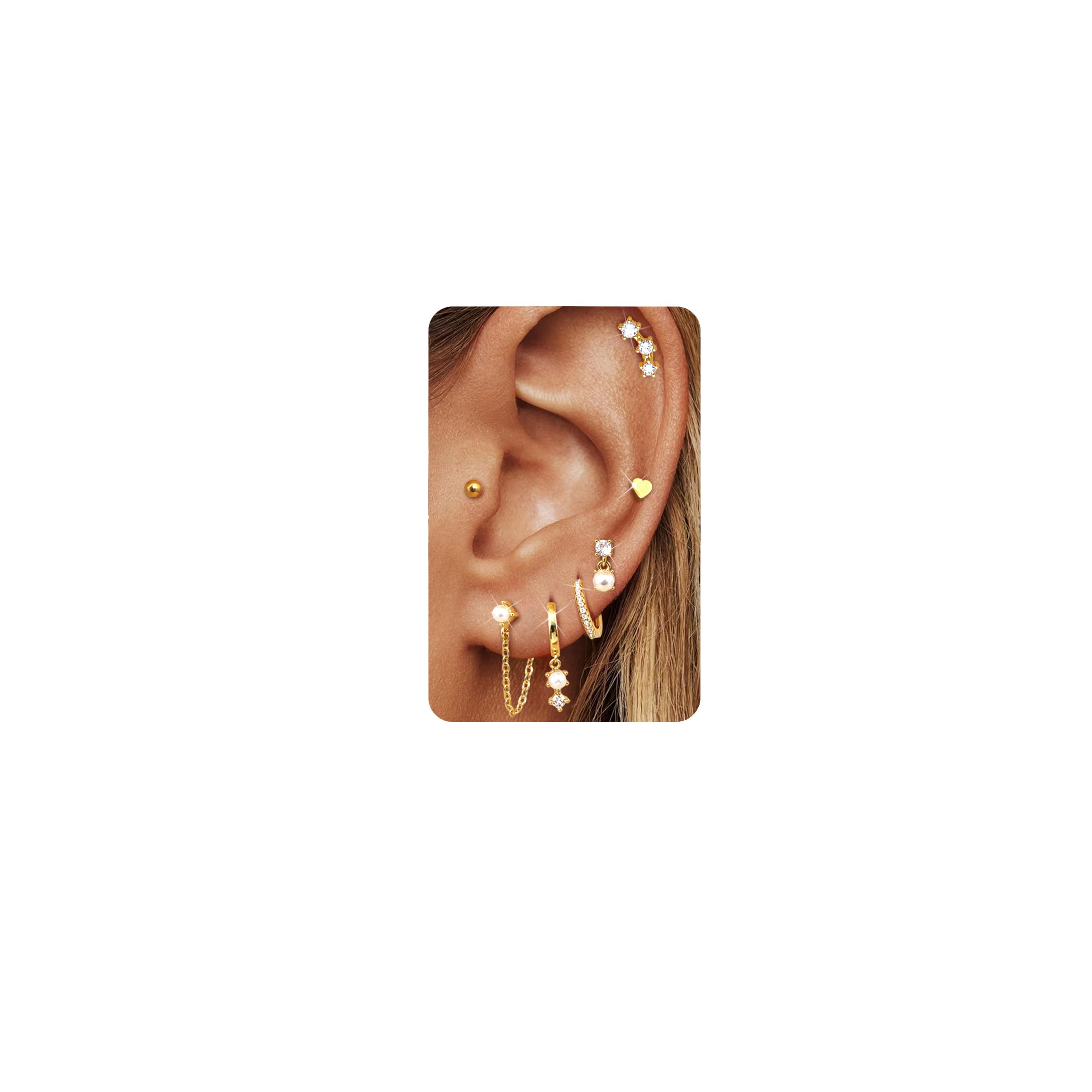 THUNARAZ 14K Gold Hoop Stud Earrings for Women Trendy Non Tarnish Stack Earrings Hypoallergenic Cartilage Earring Sets for