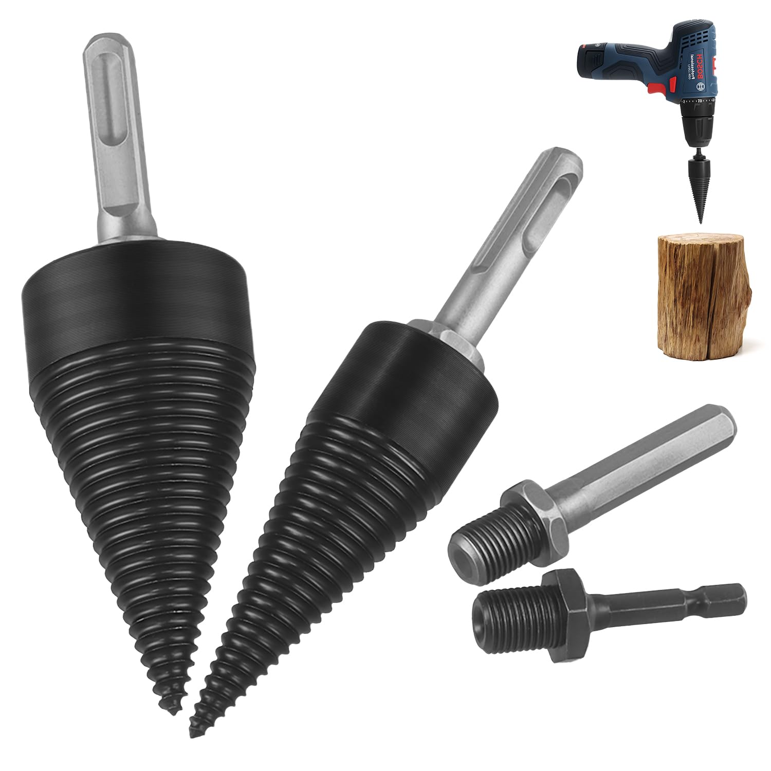 QWORK® Fendeuse de Bûches, 45 mm et 32 mm Fendeurs à Bois avec 4 Poignées, Fendeuse Bois Cône, pour Marteau Électrique