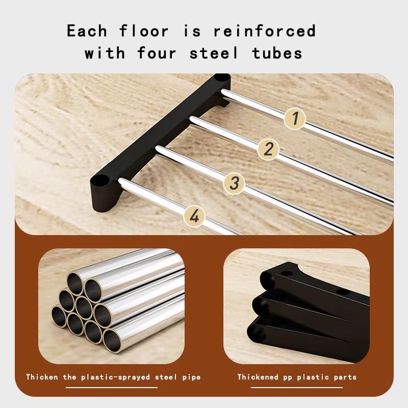 Image of 5 -Tier Shoe Rack for Closet, Entryway, or Bedroom - Large Capacity Tall Shoe Organizer Storage Shelf Holds 30 + Pairs Space Saving Freestanding Metal Shoe Stand with Steel Pipes & Plastic Connectors,