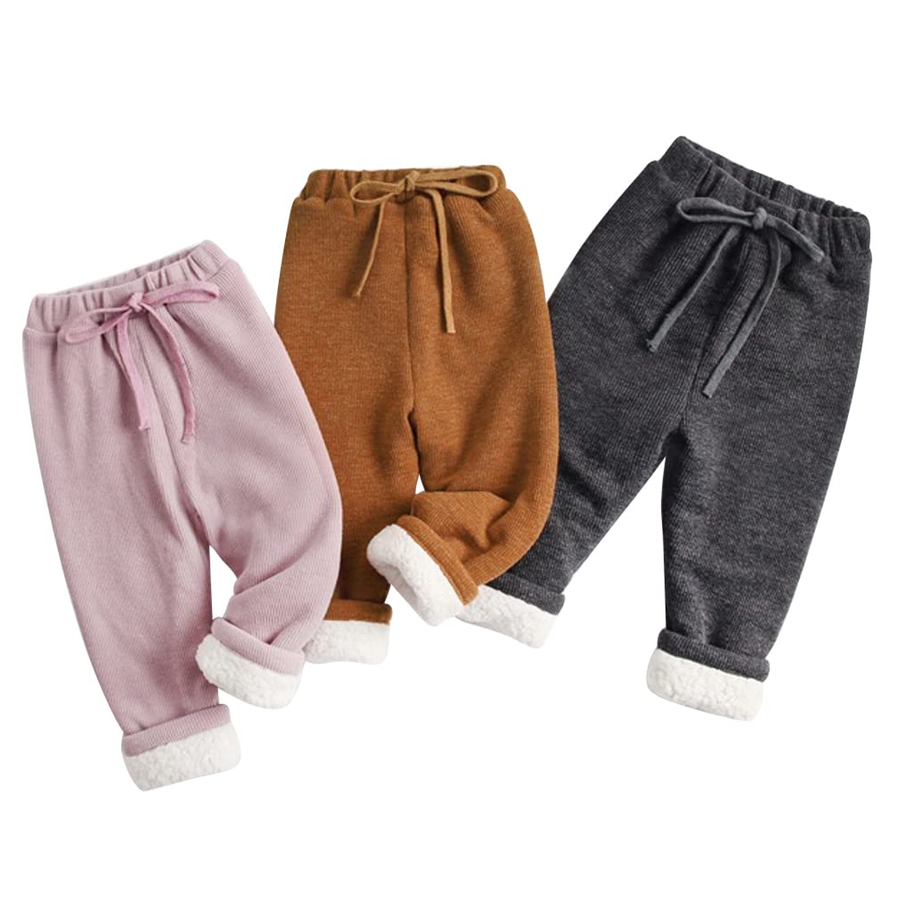 Unisexe Enfants Élastique Taille Coton Hiver Chaud Pantalon en Polaire Bébé Garçons Filles Trousers Bottoms 1-5 Années