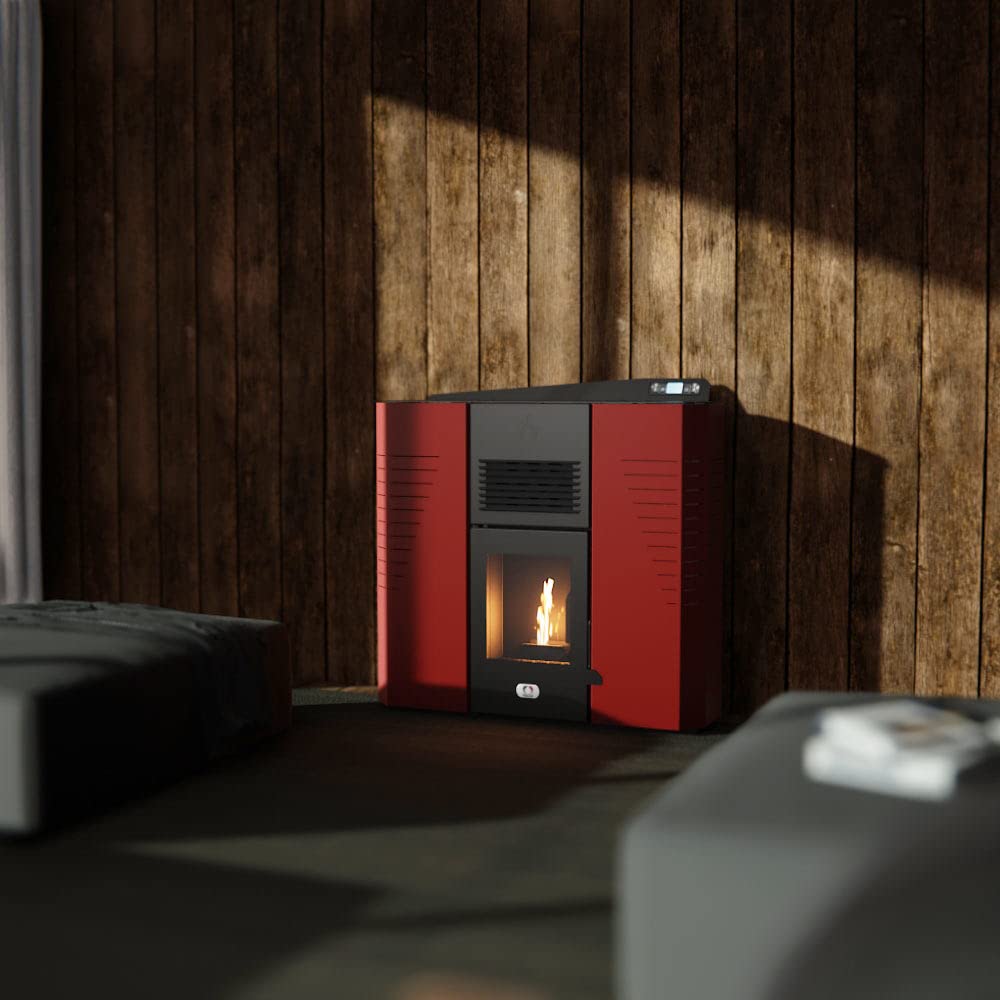 STUFE A PELLET ITALIA – Marmolada 14 kW WIFI – Eficiencia 92%, Calentadores 130 m², 5 velocidades y potencias, Autonomía 19 h, Programable, Garantía 24 meses, Rojo