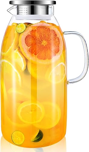 Jarra de vidrio grande de 105 onzas con tapa, jarra de agua de vidrio con asa y tapa, jarra de bebidas con tapa para fiestas, jarra de té helado