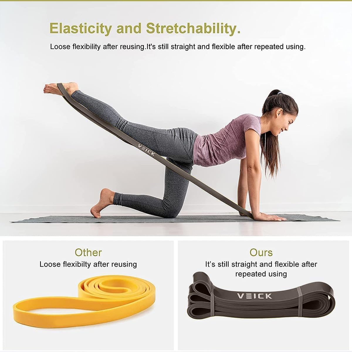 VEICK Bandes de résistance pour l'entraînement, bandes d'exercice, bandes d'entraînement, bandes d'assistance à la traction, ensemble de bandes élastiques longues et lourdes pour homme et femme,