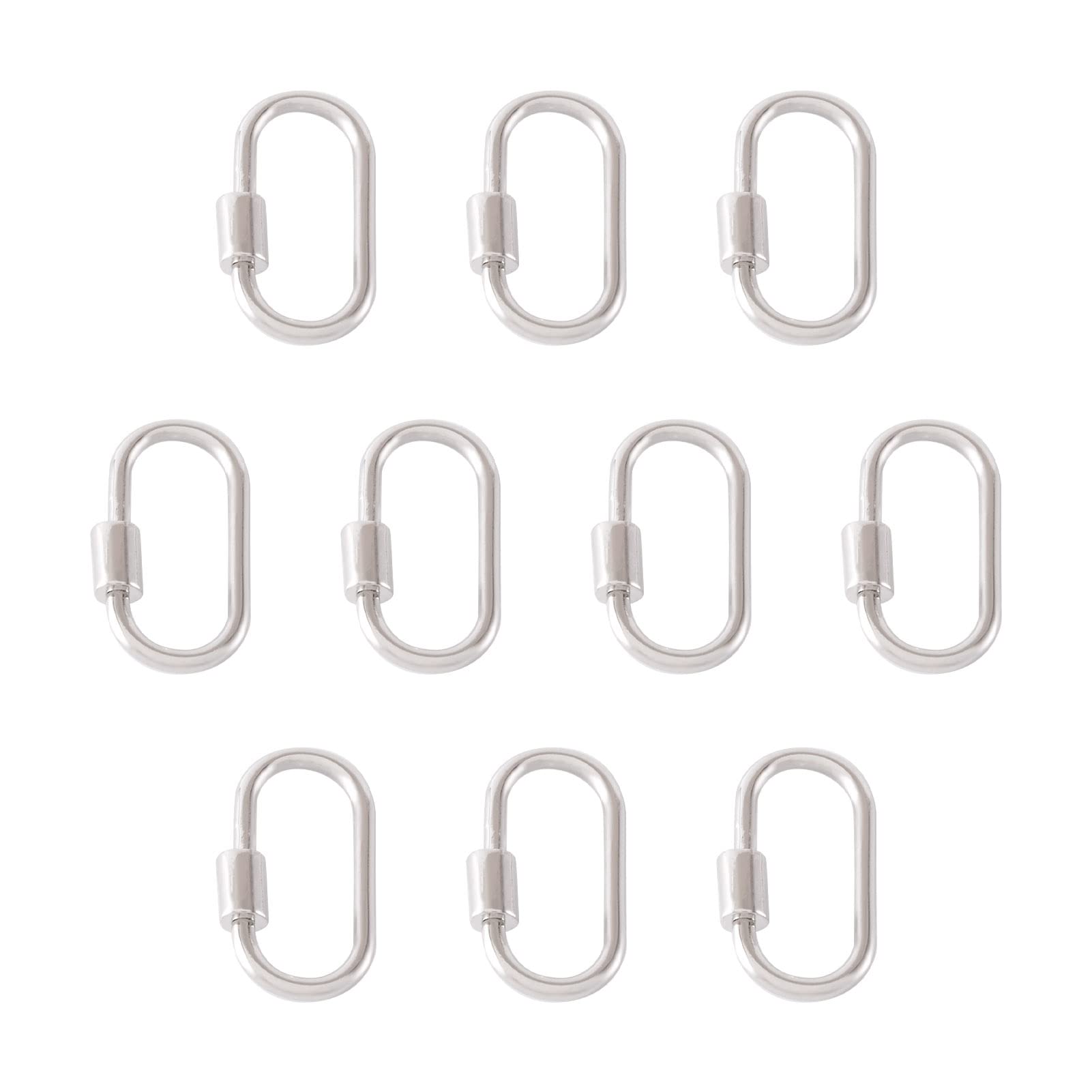 Cheriswelry 10pcs Carabiner Clip Screw Clasps Decorative Charms Oval Buckles Connector Locking Hook Closure Findings for Jewellery Bracelet Keyrings Crafts Making, Platinum โ image 1