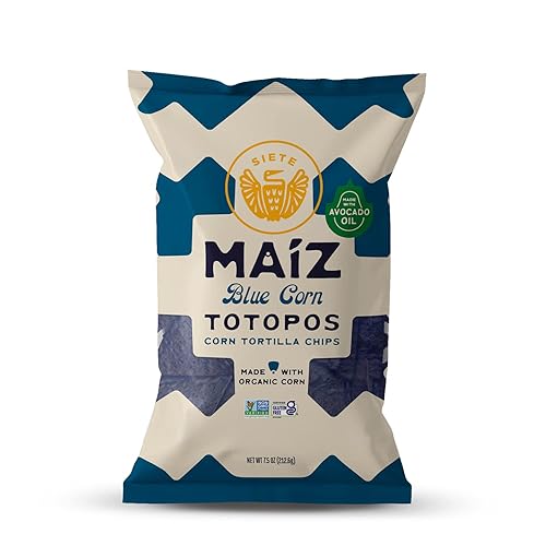 Siete Maiz Totopos Chips de tortilla de maíz Maíz azul Sin gluten Snacks veganos Sin OMG y chips de maíz orgánico Hecho con aceite de aguacate