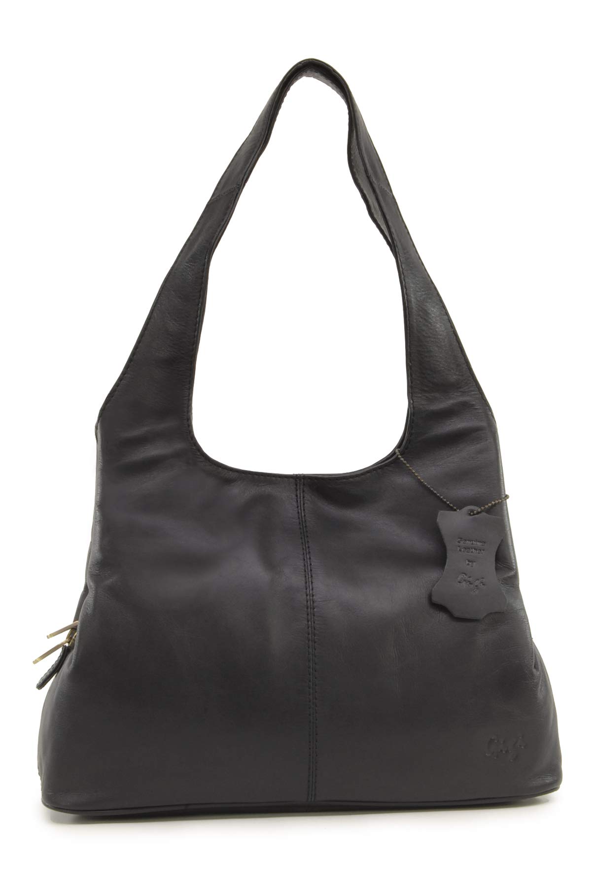 GigiLadies Medium Leather Shoulder Bag - Tote Handbag With Multiple Compartments - With Heart Keyring Charm - Othello 4326