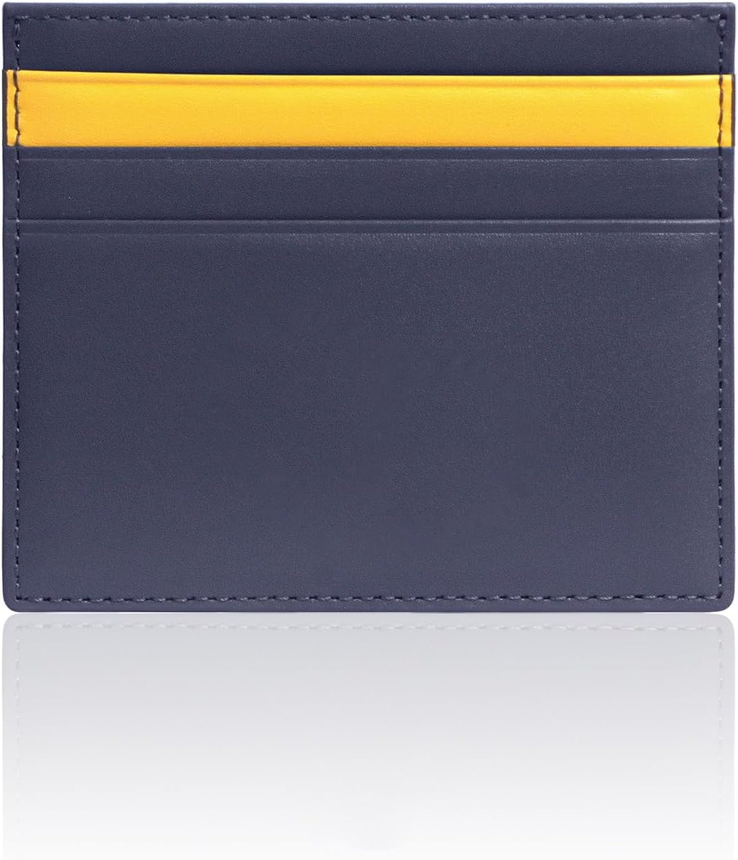 SLG Lucen Ultra Slim Handcrafted Calf Leather Card Wallet for Men and Women – Minimalist Design with Elegant Dual Color Accent, Holds Cash and Cards (Navy/Yellow)