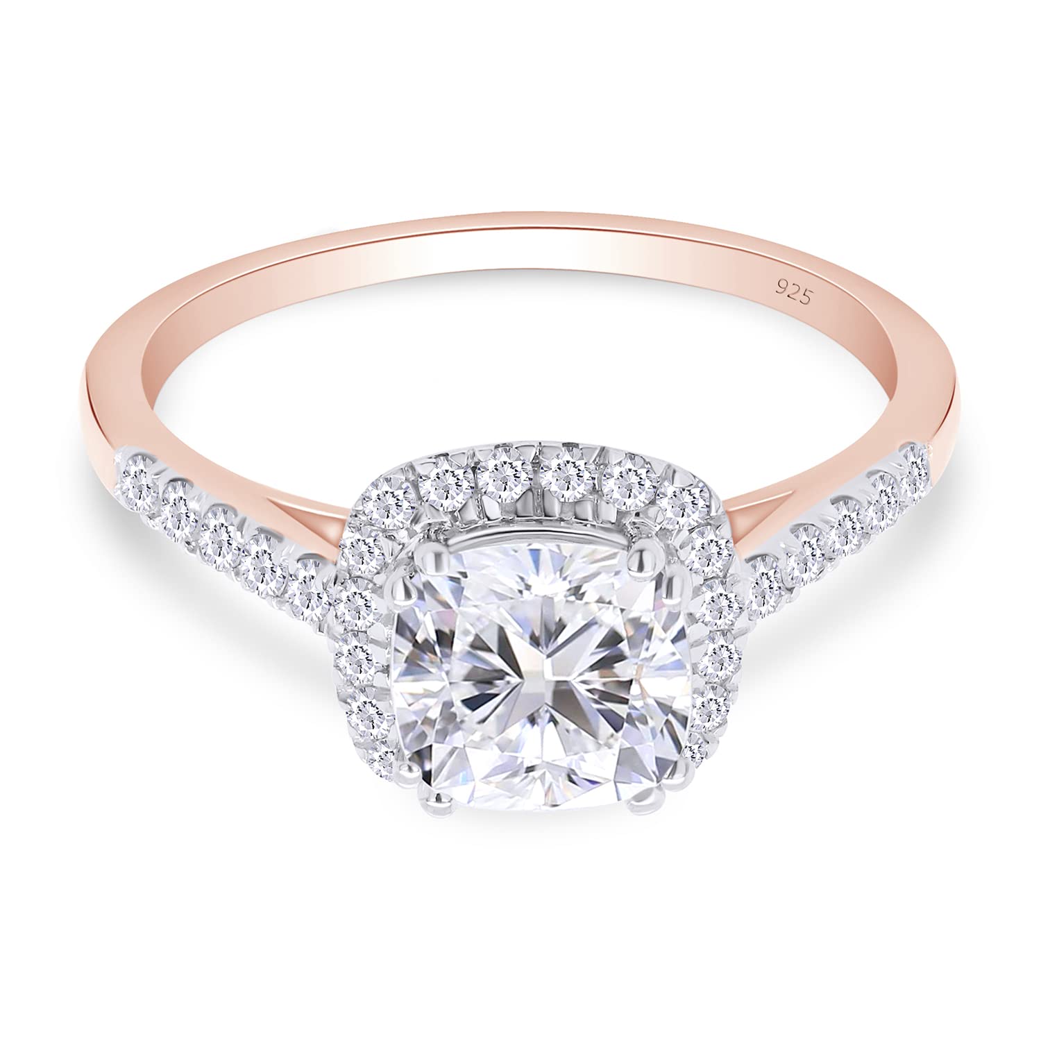 SAVEARTH DIAMONDS 925 Sterling Silver Center 1ct 6X6mm G-H-I Color Cathedral Set Cushion Cut Lab Created Moissanite Diamond Halo Engagement Ring with Accents