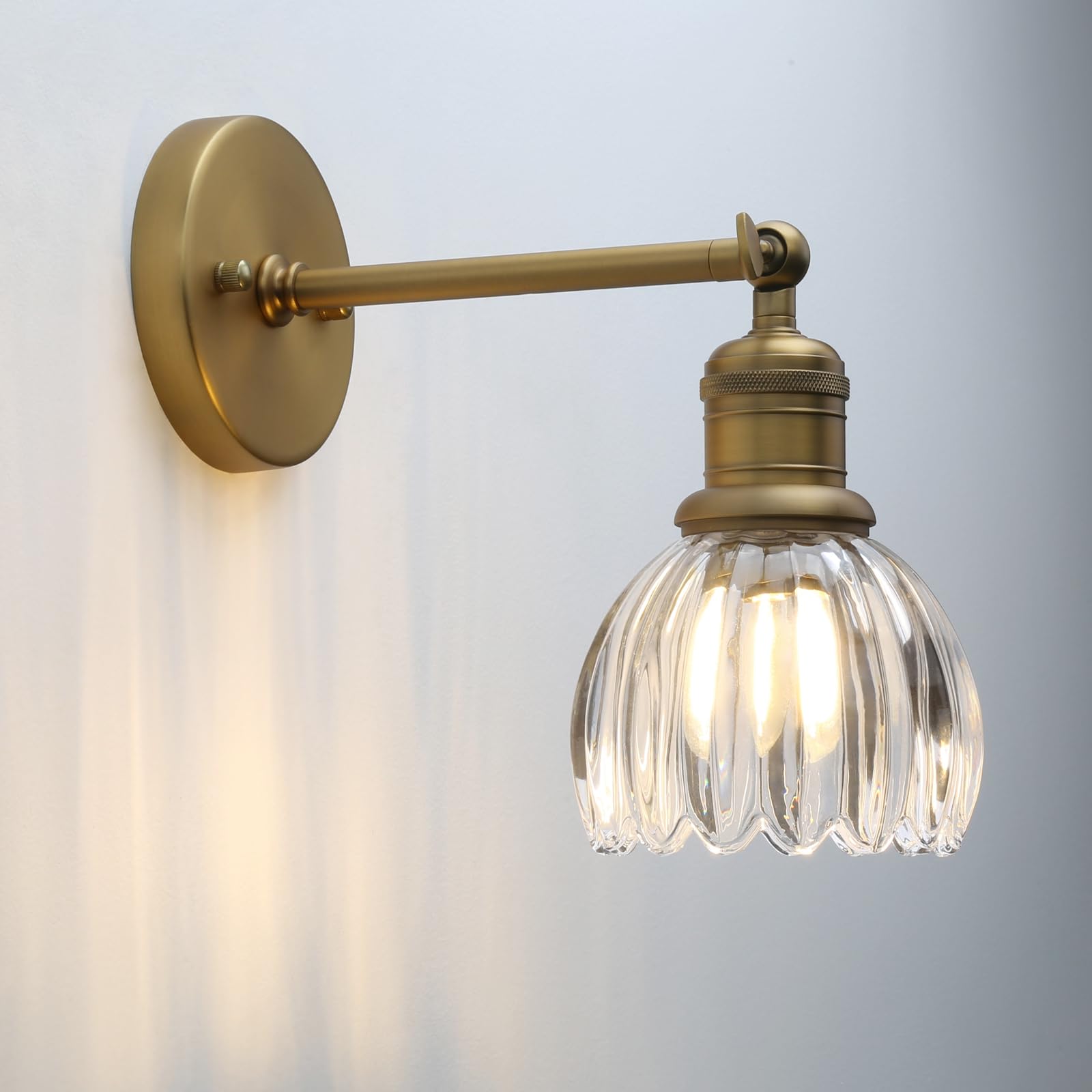Yosoan Industrial Wall Sconce Light with Tulip Glass Lampshade,Vintage Wall Lamp for Kitchen Bedside Bedroom Living Room Doorway (Antique) - Image 4