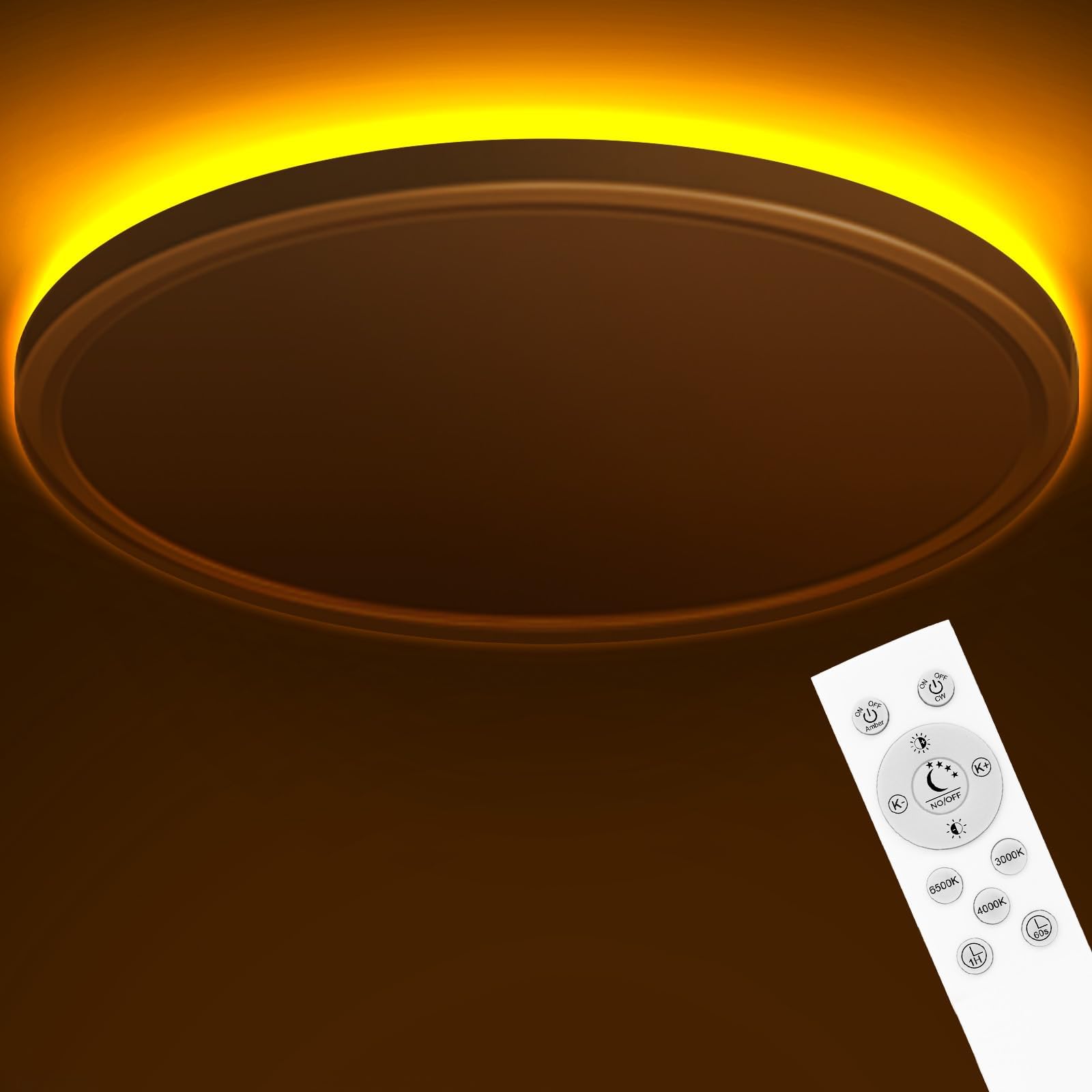 Photo 1 of **CRACK seen in photo** Ozempty 23 Inch LED Ceiling Light with Night Light 1800K, 50W 5000lm 3000K/4000K/6500K Dimmable Light Fixtures with Remote Control, Low Profile Ceiling Lamp for Bedroom LivingRoom Bathroom Kitchen-White